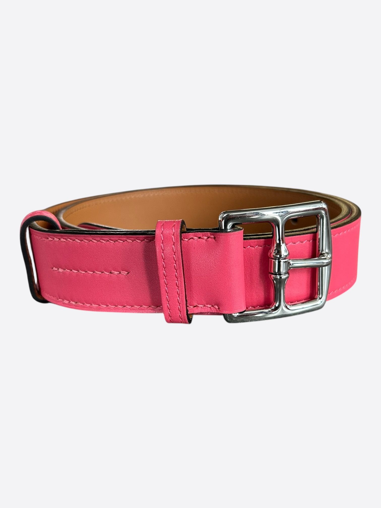 Hermes Hermes Pink Swift & Palladium Etriviere Belt Size 30 - 1 Thumbnail