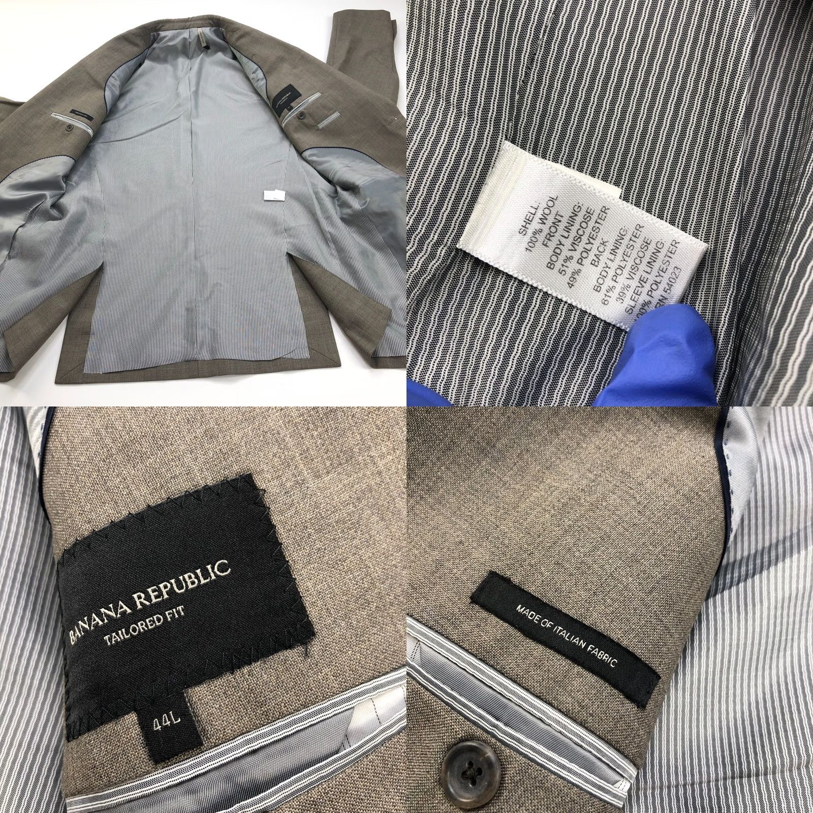 Banana Republic Banana Republic Blazer Sport Coat 44 L 100% Wool Brown Gray Button Notch Lapel Double-Vented Single-Breasted Two-Button Shirt Mens Regular Size 44R - 9 Thumbnail