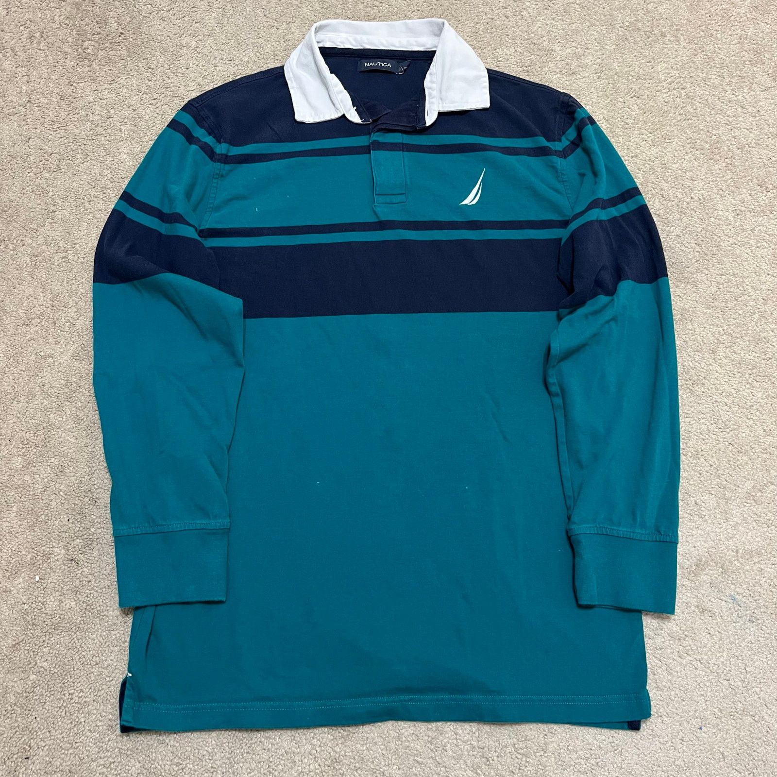 Nautica Nautica Turquoise/Navy Long Sleeve Rugby Polo Shirt Large Size US L / EU 52-54 / 3 - 2 Thumbnail