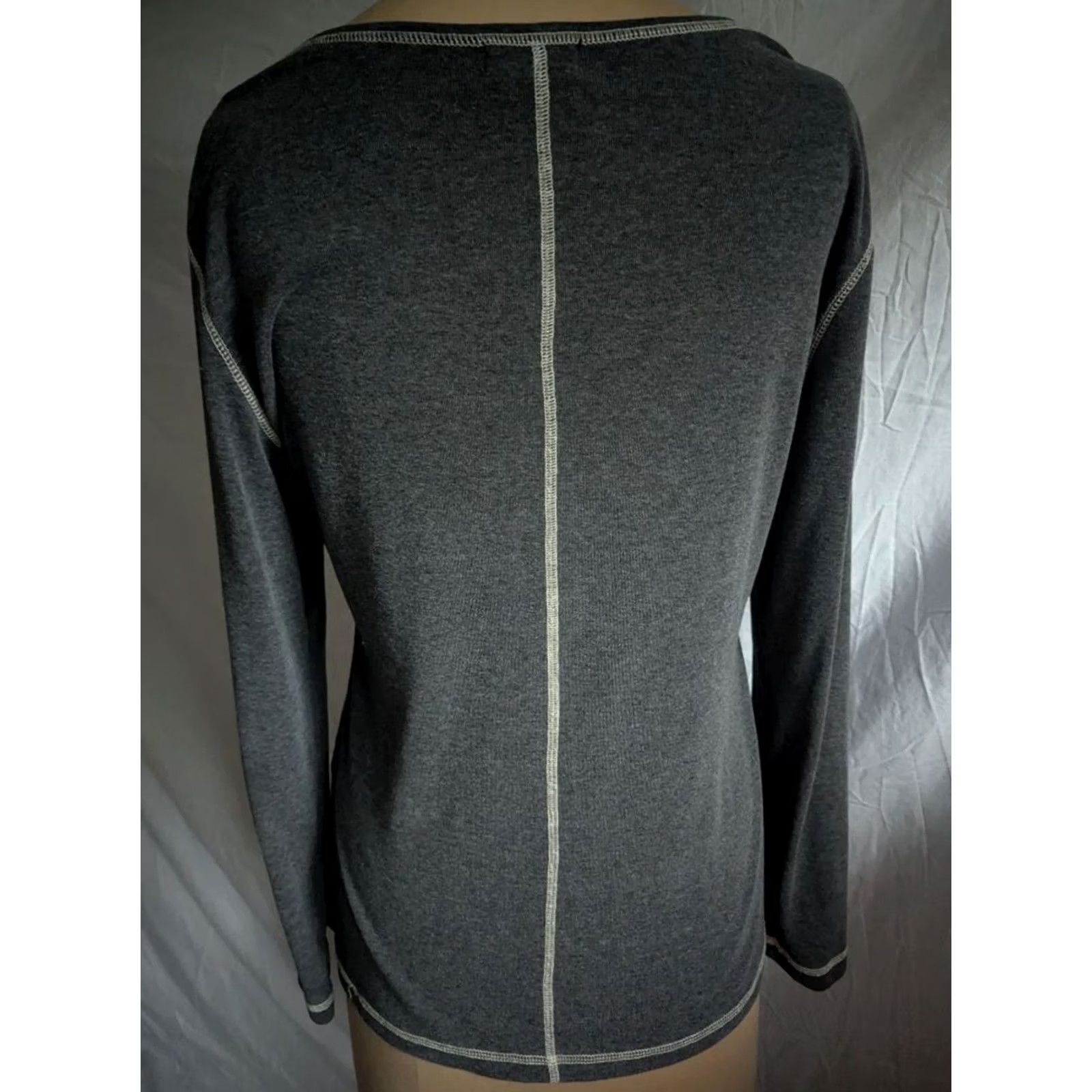 Venus VINTAGE Venus Gray Lace Up Grommet Long Sleeve Top Contrast Stitch Womens M Minimalist Size M / US 6-8 / IT 42-44 - 2 Thumbnail