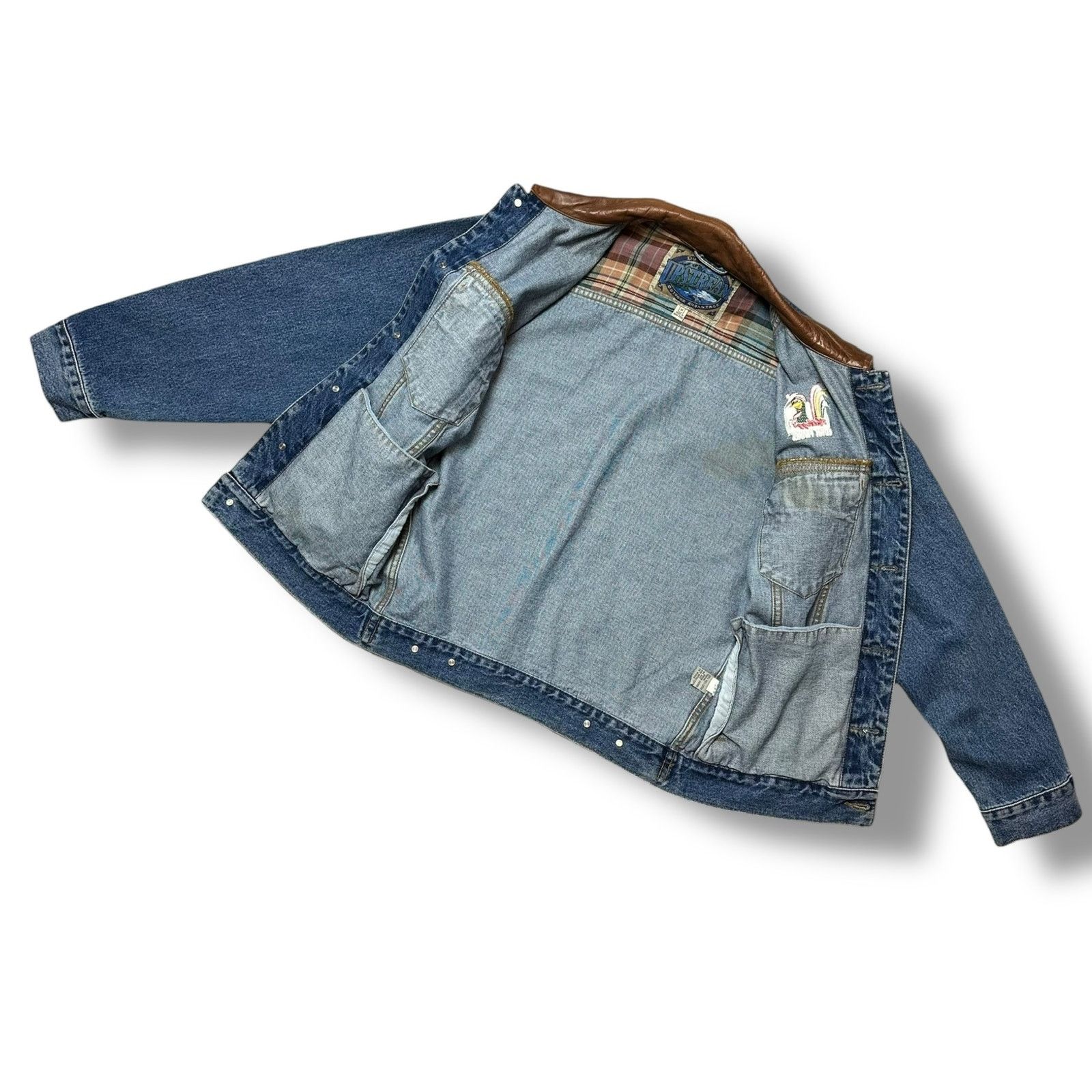 Vintage 90s Upstream Denim Jacket Leather Kelloggs Corn Flakes Size US M / EU 48-50 / 2 - 6 Thumbnail