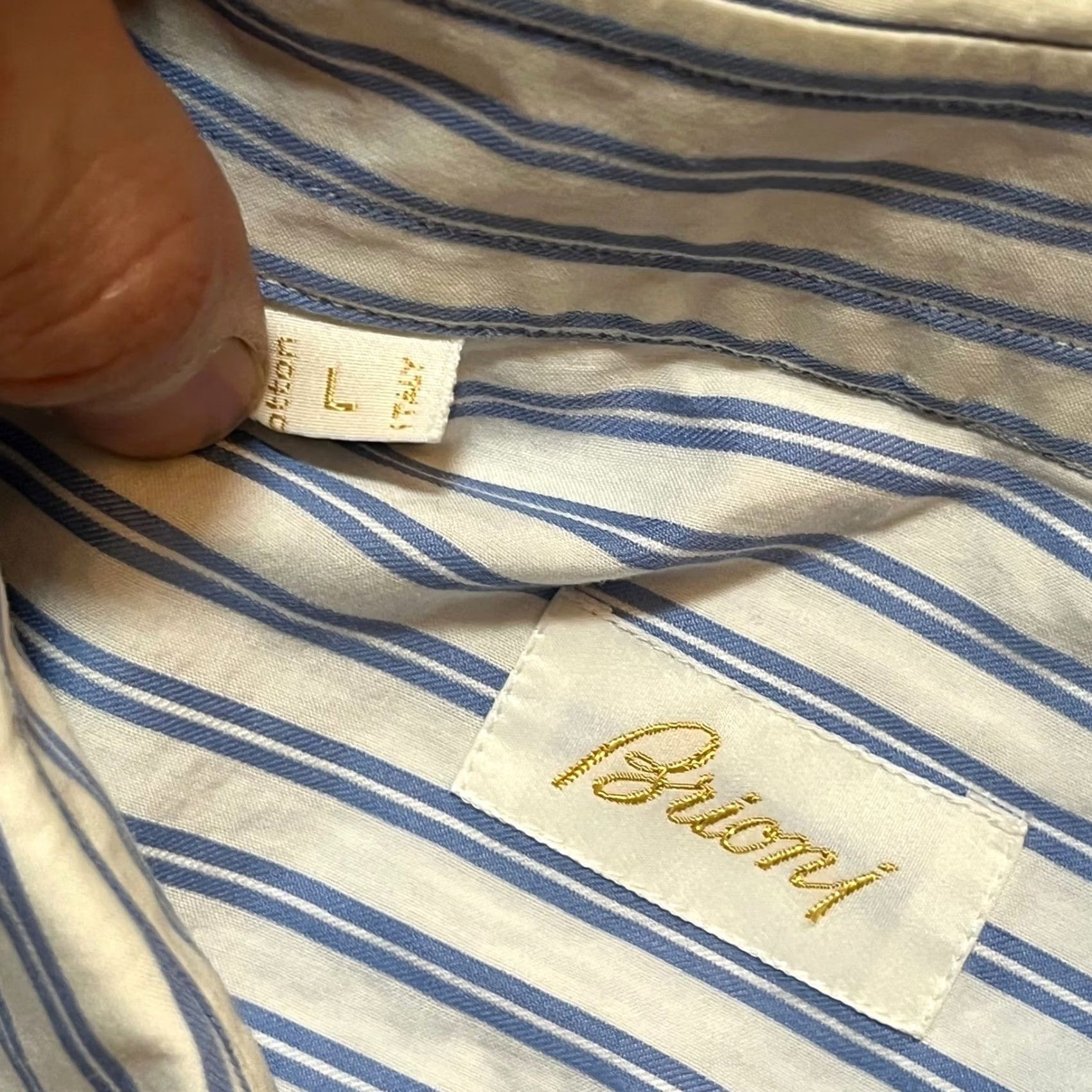 Brioni Brioni Shirt Mens Large Blue White Striped Cotton Button Down Regular Fit Italy Size US L / EU 52-54 / 3 - 3 Thumbnail