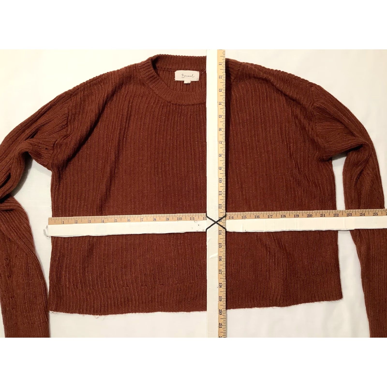 Vintage Becool Sweater Womens Large Brown Ribbed Knit Stretch Crew Neck Pullover Soft Size L / US 10 / IT 46 - 6 Thumbnail