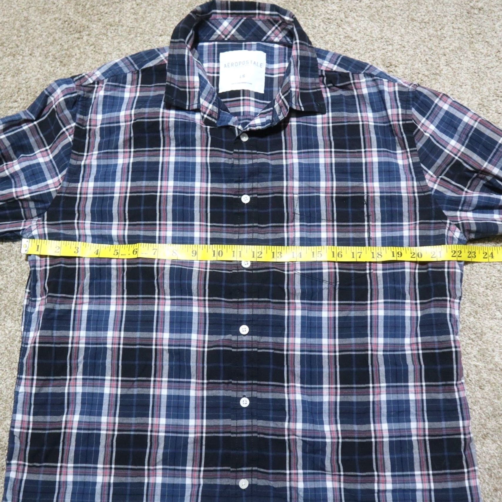 Vintage Aéropostale Shirt Adult L Blue Plaid Button-Down Short Sleeve 100% Cotton Pocket Mens Size US L / EU 52-54 / 3 - 4 Thumbnail