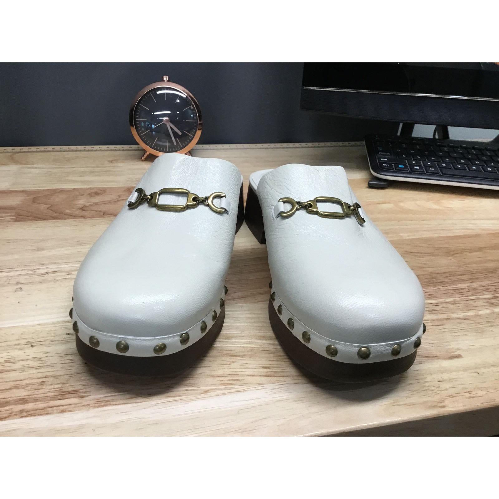 The Unbranded Brand Larroude Zuzi Bit Mules Women's US 9 White Leather Slippers Size US 9 / IT 39 - 1 Thumbnail