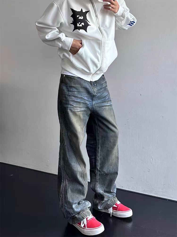 Vintage street washed and aged oil stained design jeans