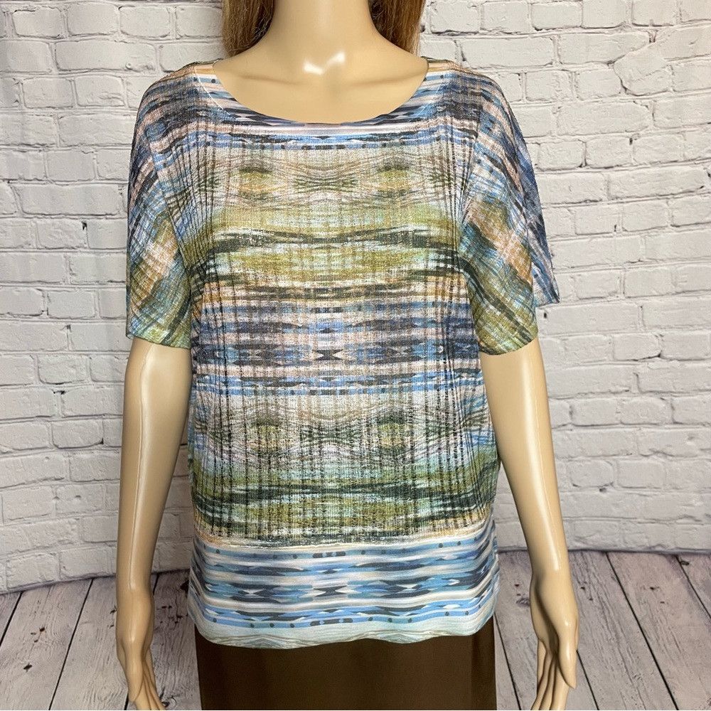 Chicos Chico's Blue Green Lightweight Dolman Sleeve Knit Top Size Size L / US 10 / IT 46 - 2 Thumbnail