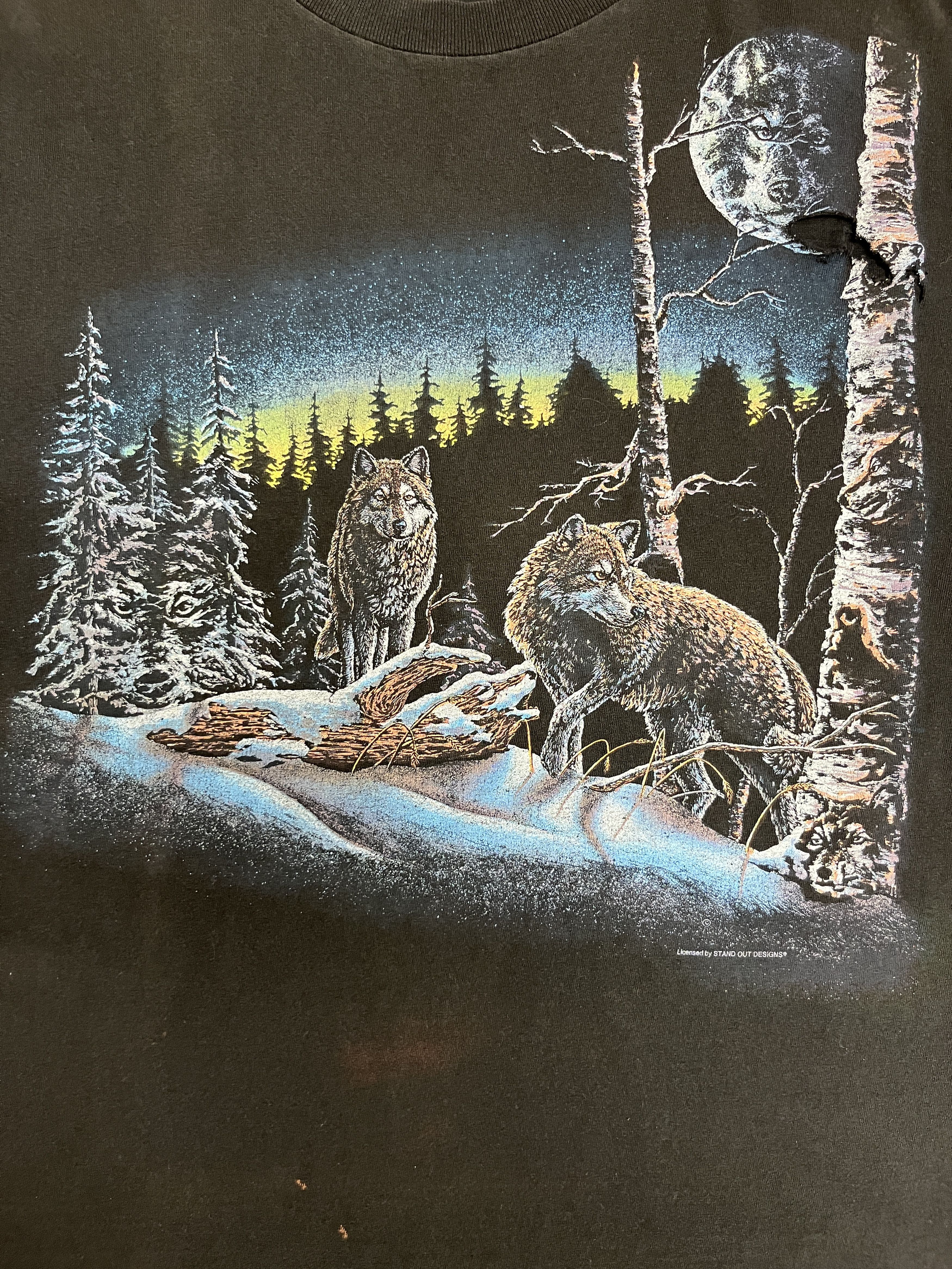 Vintage Wolves In The Forest Vintage Scenic Black T-Shirt Tee Size US XL / EU 56 / 4 - 2 Thumbnail