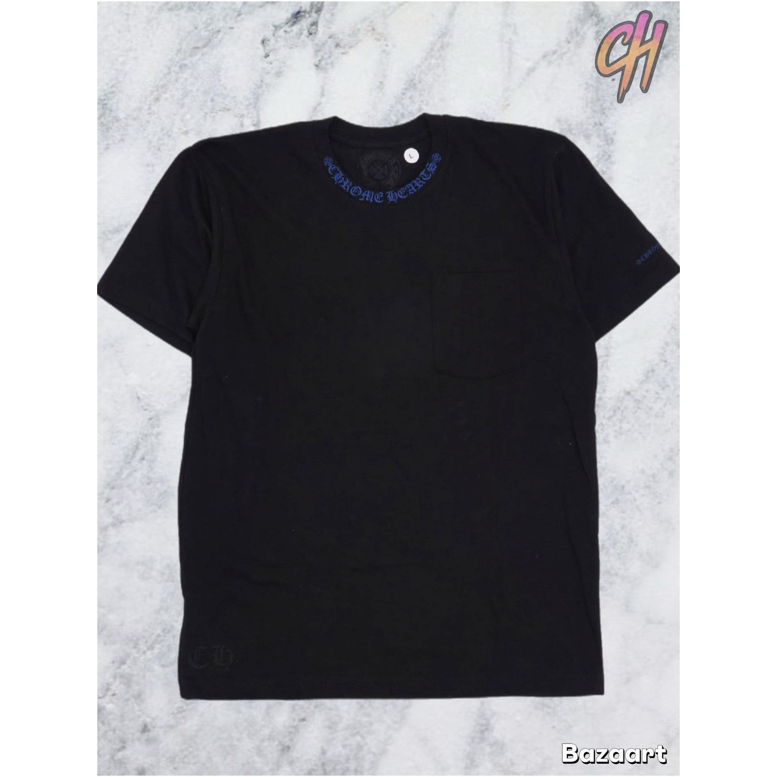 Chrome Hearts Chrome Hearts Blue Neck Logo Black S/S T-Shirt - Size Medium Size US M / EU 48-50 / 2 - 1 Thumbnail