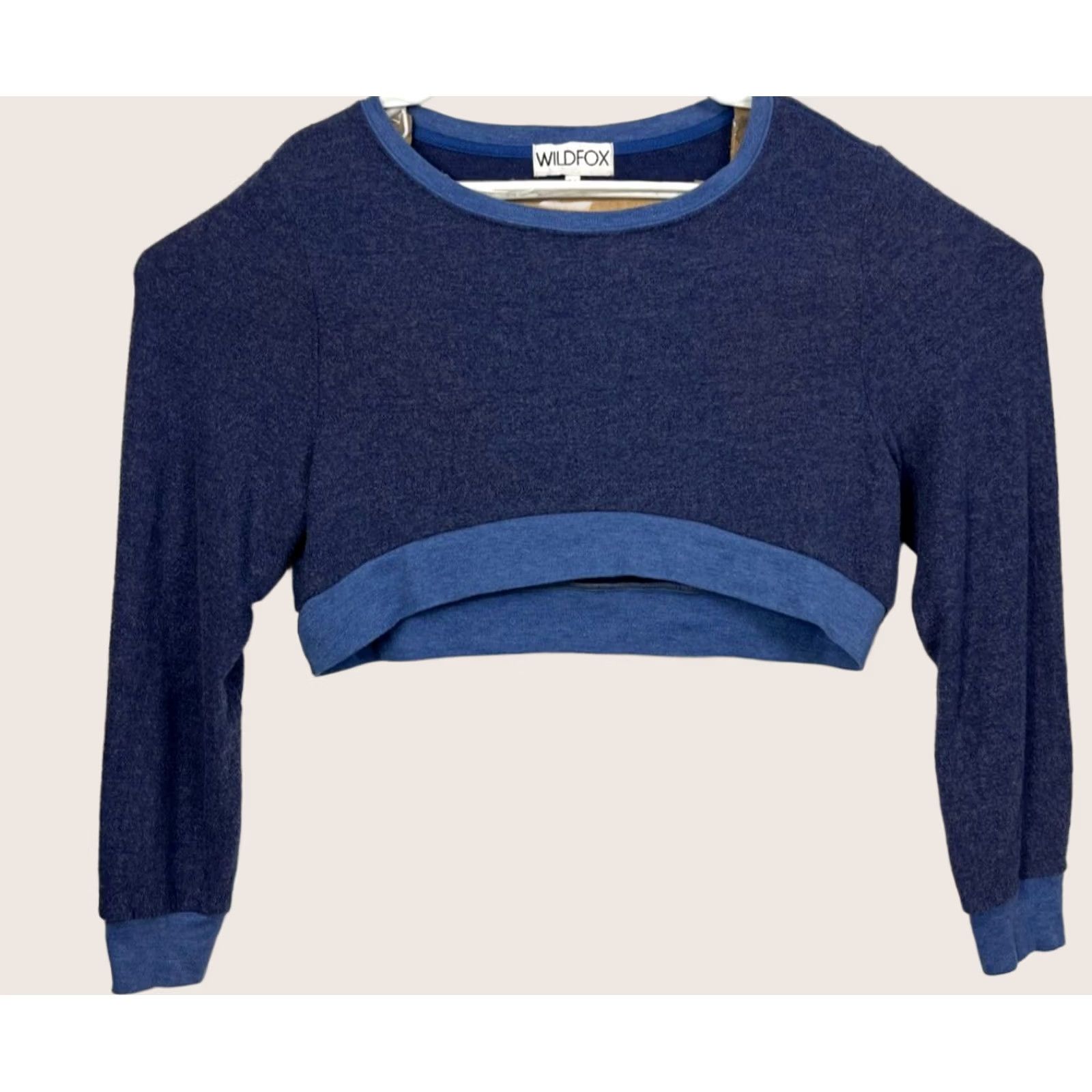 Wildfox Wildfox Sweater Women Medium Blue Knit Sweatshirt Cropped Pullover L/S Asymmetrical Sleeve Size M / US 6-8 / IT 42-44 - 1 Thumbnail