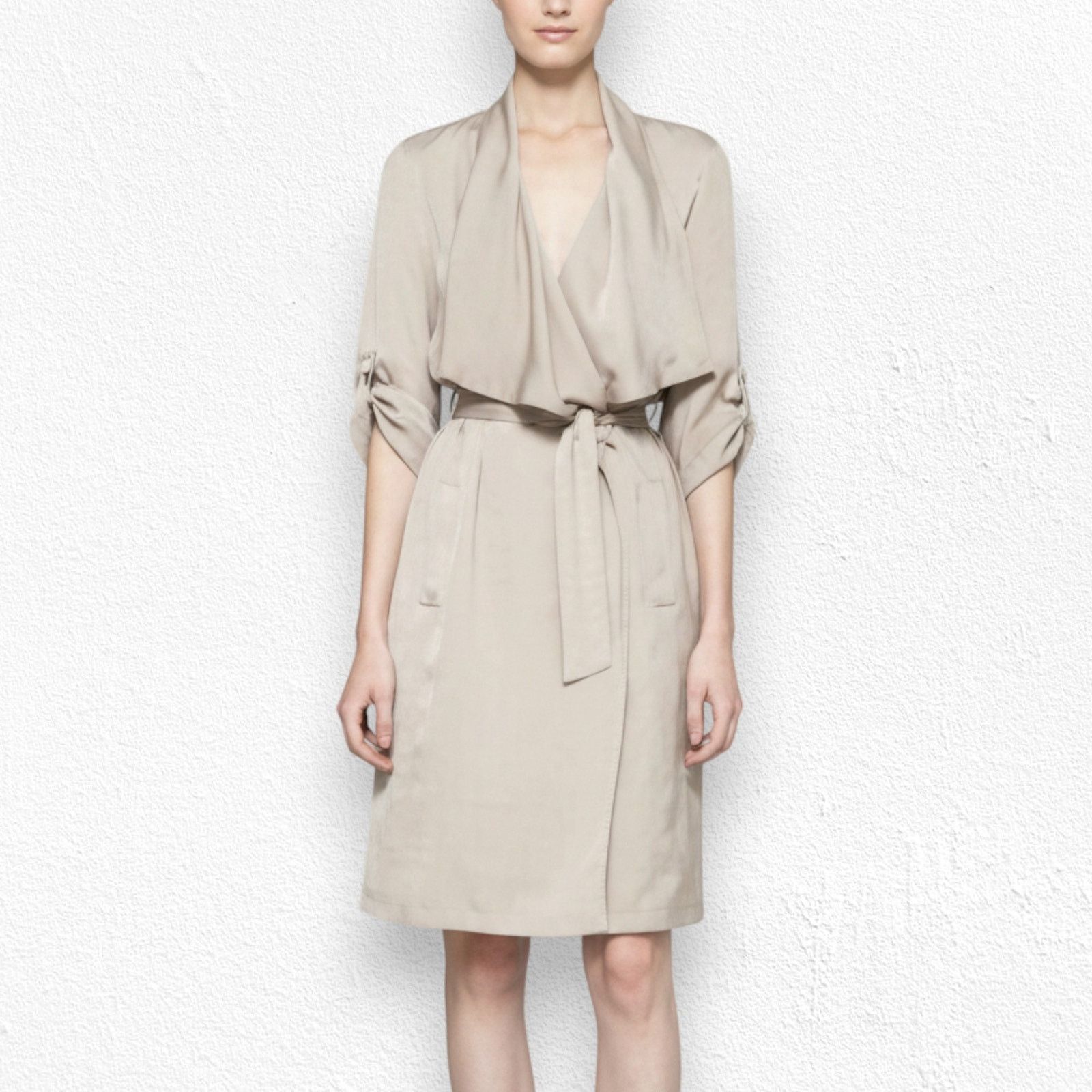 Bcbgmaxazria BCBGmaxazria Beige Trench Wrap Dress Belted XS EUC Size XS / US 0-2 / IT 36-38 - 3 Thumbnail