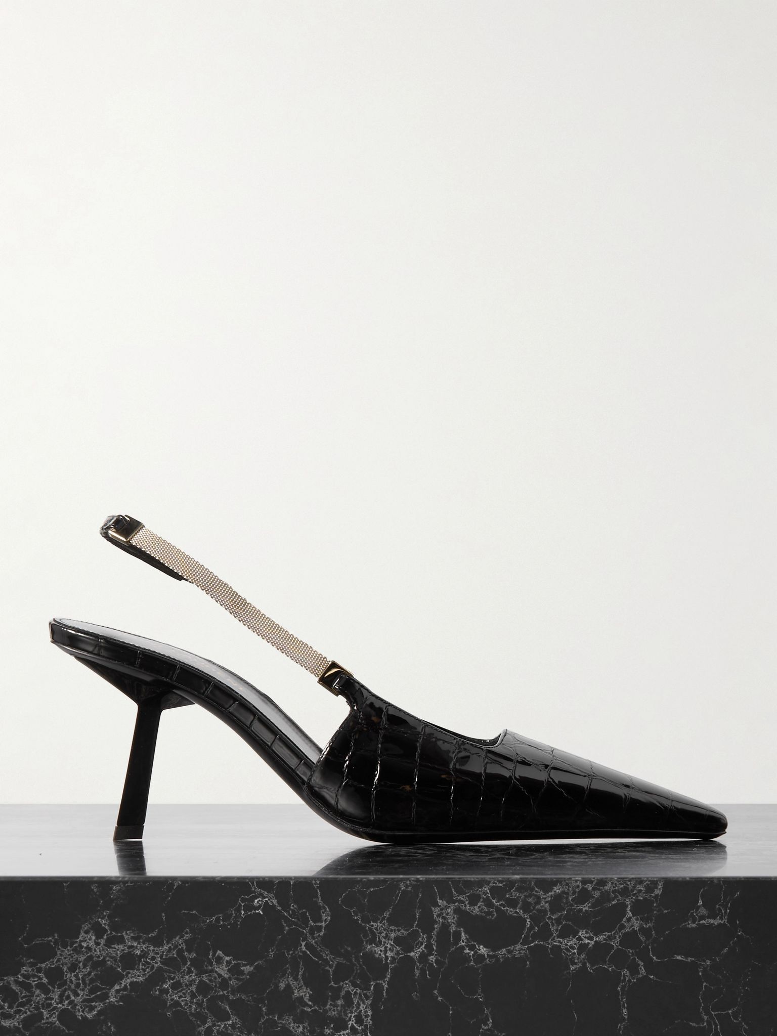 Saint Laurent Paris os11x0126 Embellished Croc Effect Leather Slingback Pumps Size US 11 / IT 41 - 1 Thumbnail