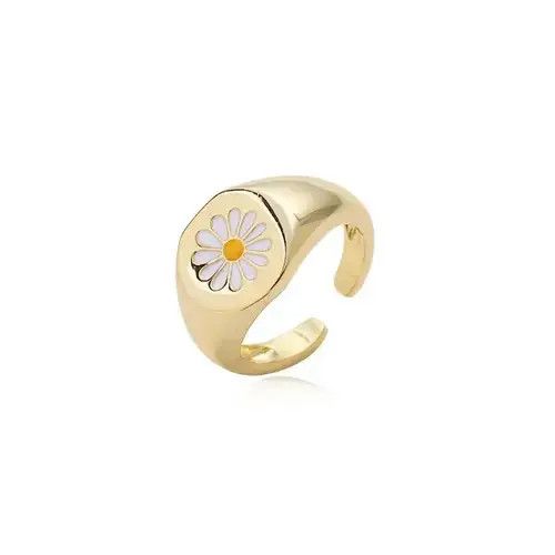 Handmade × Jewelry Daisy Flower Ring Plant Gold Fleur Modern Punk Art Golf Size ONE SIZE - 2 Thumbnail
