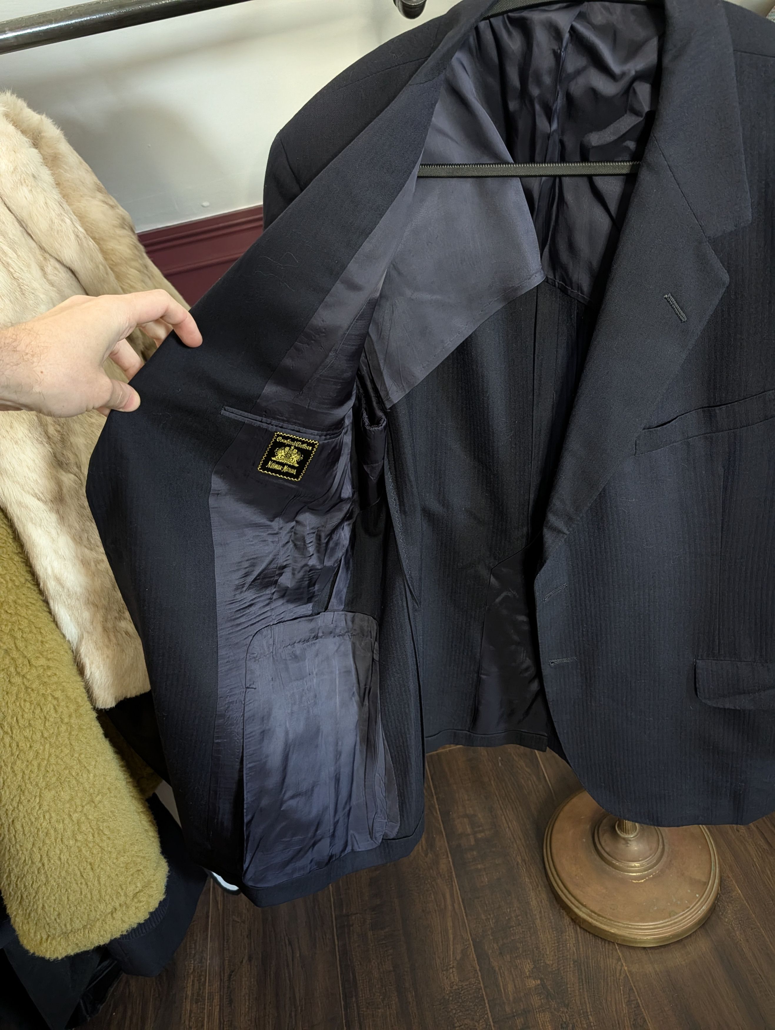 Oxxford Clothes 2pc bespoke navy herringbone MiUSA mens suit 44 Size 44R - 12 Thumbnail