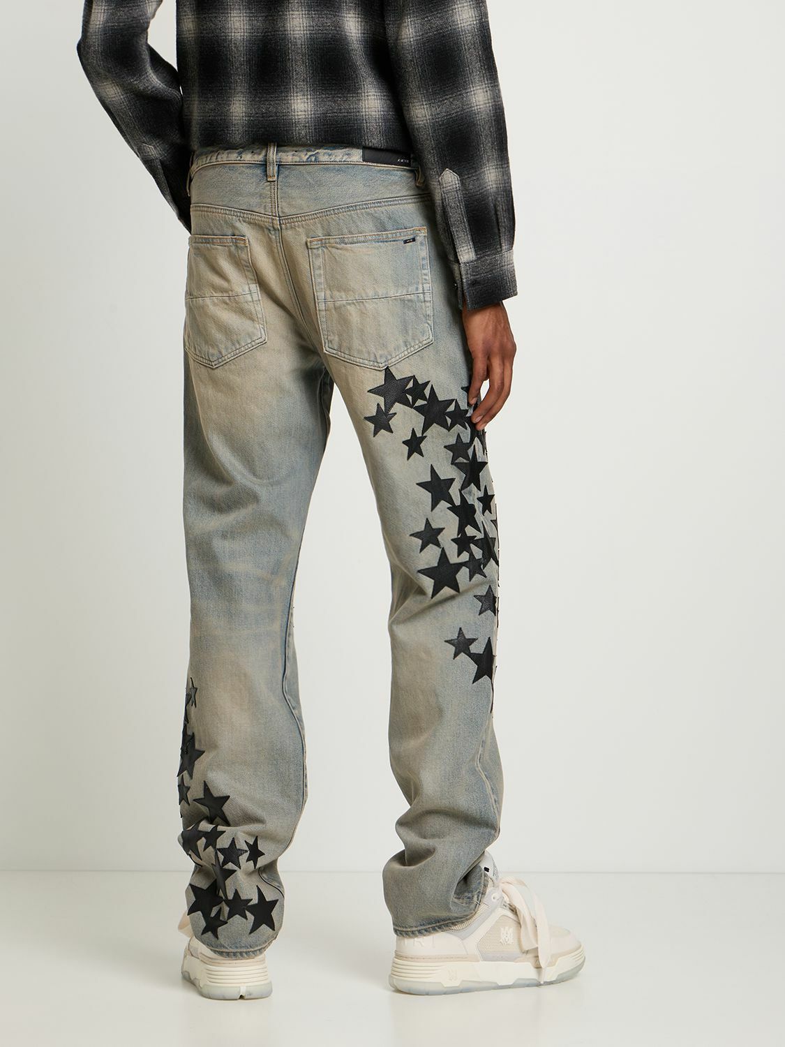 o1mle1224 Leather Star Straight Jean in Light Blue