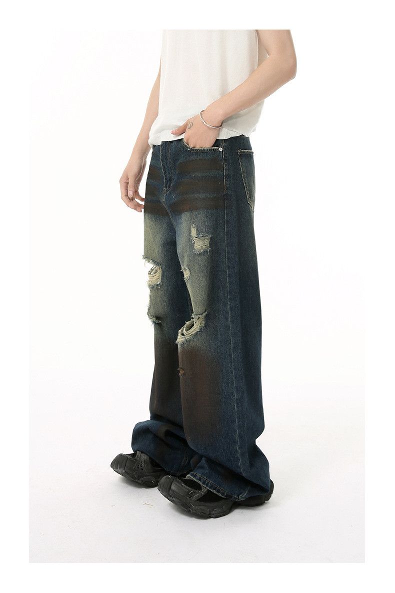 Japanese Brand × Jean American high street distressed straight-leg ripped jeans Size US 32 / EU 48 - 2 Thumbnail