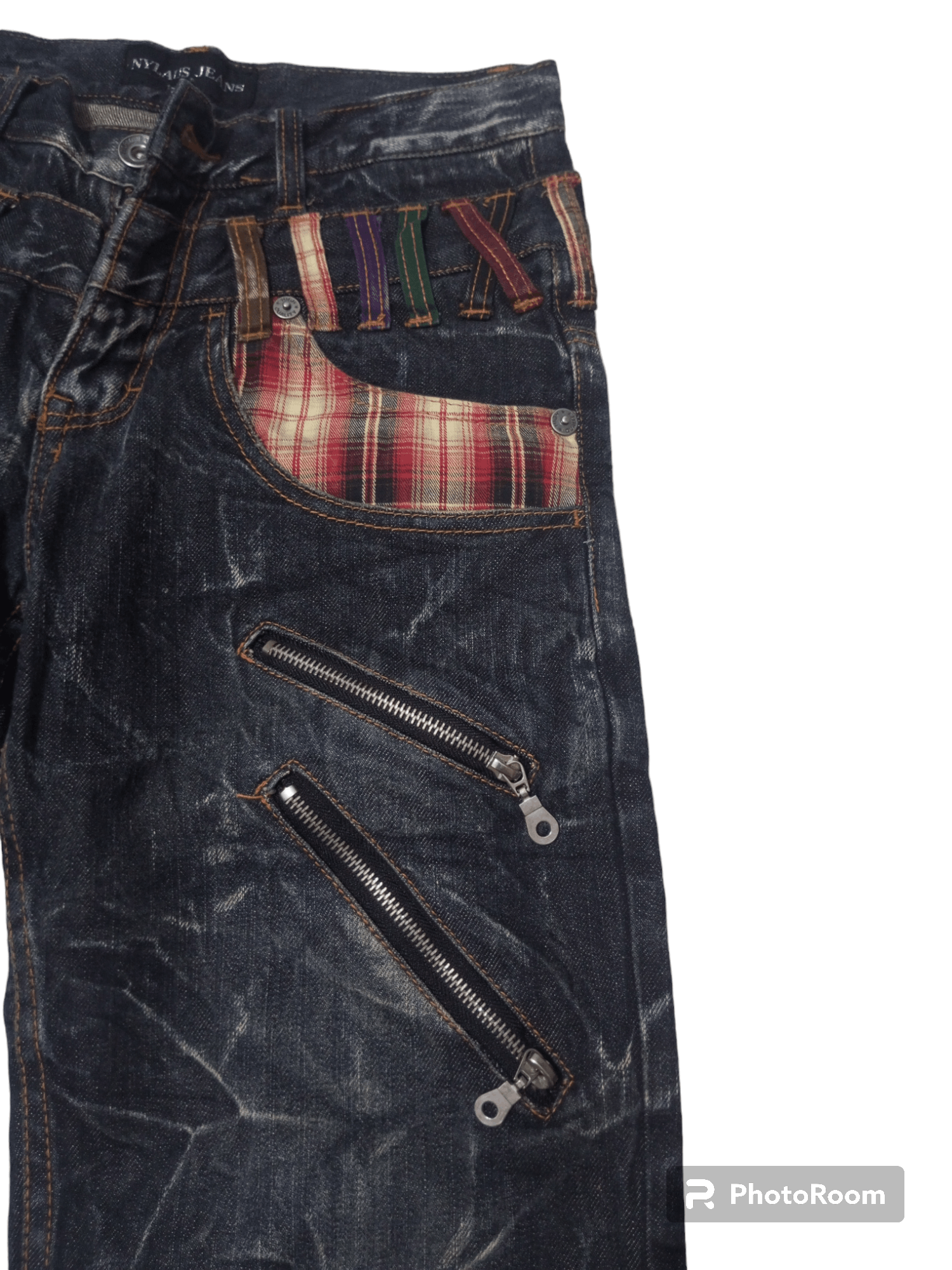 Hysteric Glamour Vintage Nylaus jeans double waist acid wash denim Size US 29 - 4 Thumbnail