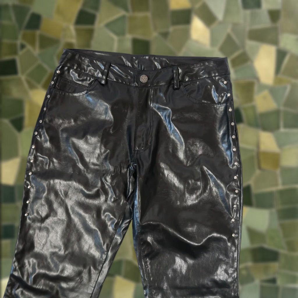 VINTAGE Y2K Cyber Generation Black Faux Leather Studded Flare Pants 5