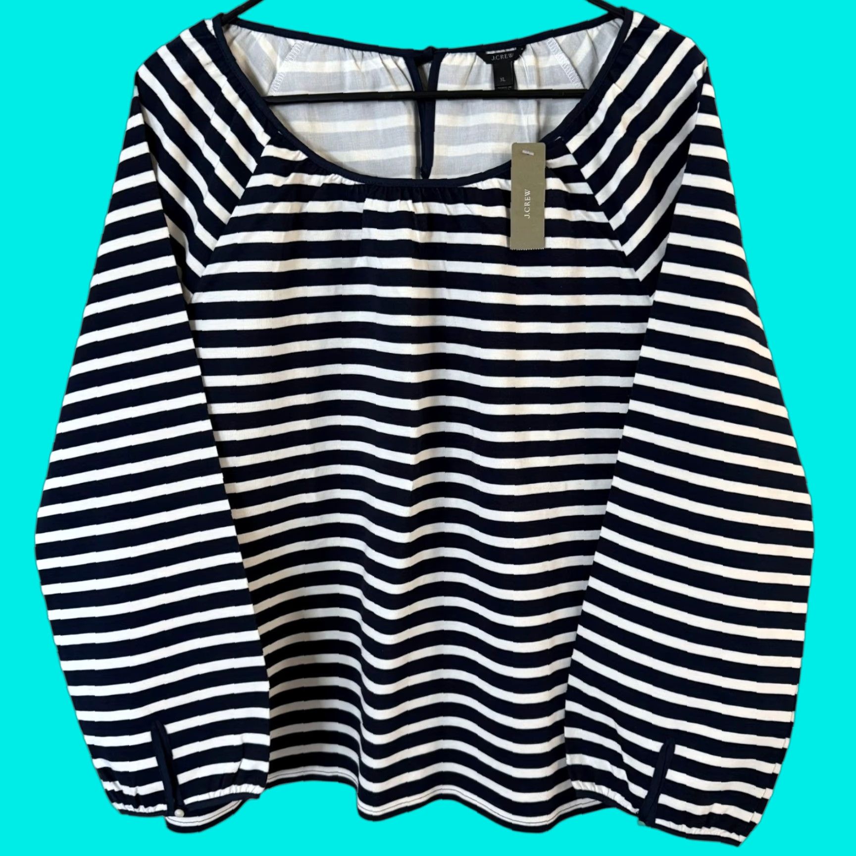 J.Crew J.Crew Striped Raglan Peasant Blouse Top Women's XL Blue Cotton Classic Bohemian Size XL / US 12-14 / IT 48-50 - 1 Thumbnail