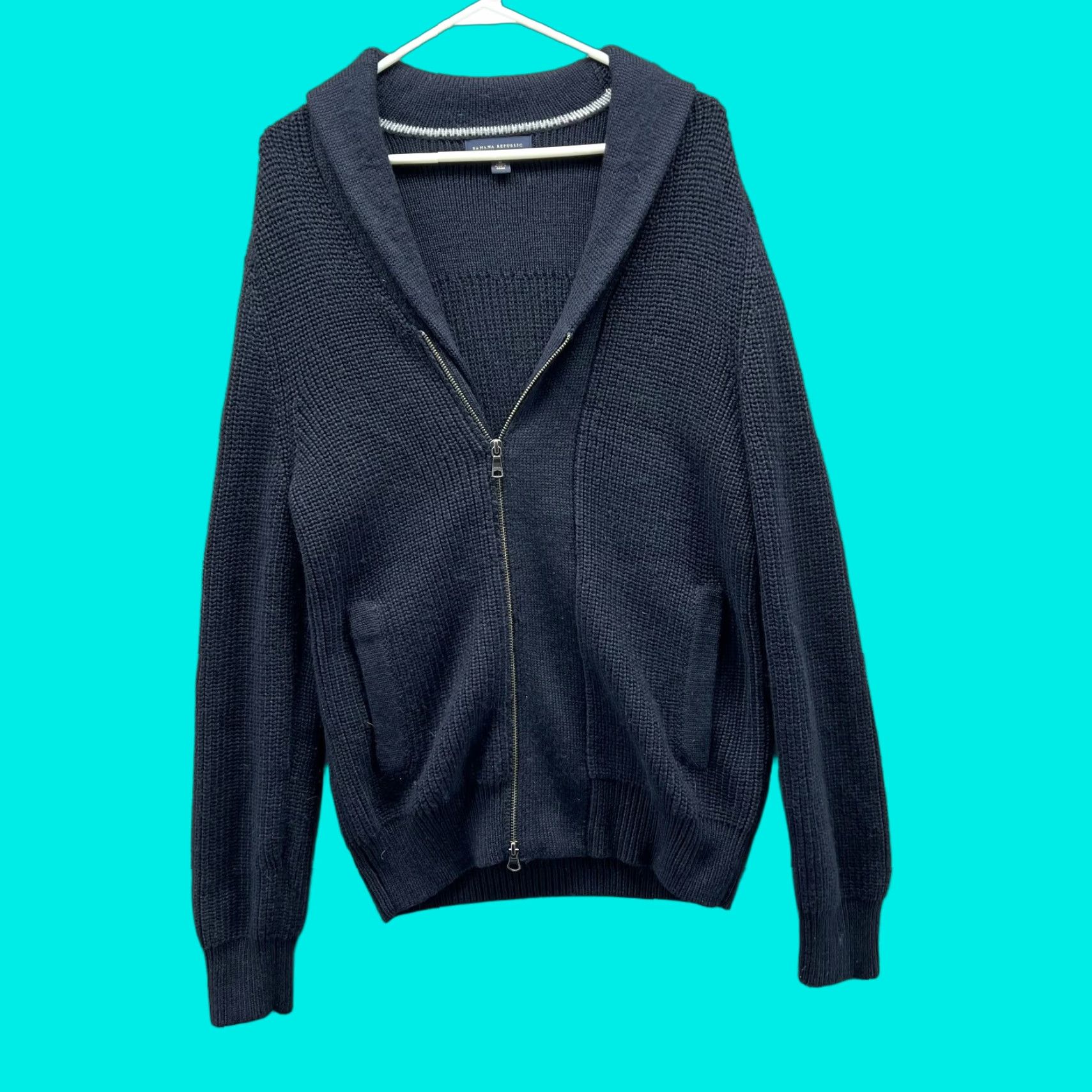 Banana Republic Banana Republic Jacket Women M Blue Merino Wool Acrylic Full Zip Knitted Jacket - Regular Fit, Long Sleeve, Solid, Fall Spring Winter, Casual Womens Size M / US 6-8 / IT 42-44 - 1 Thumbnail