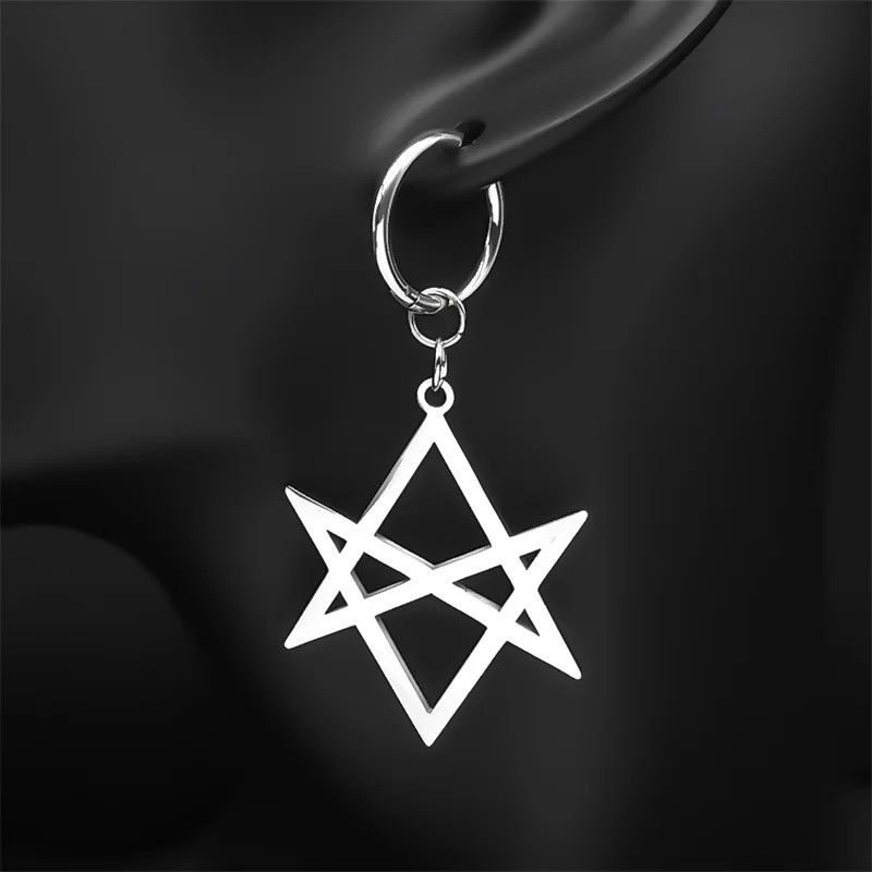 Jewelry Goth Unicursal Hexagram Hoop Earrings Jewelry Gift Size ONE SIZE - 1 Thumbnail