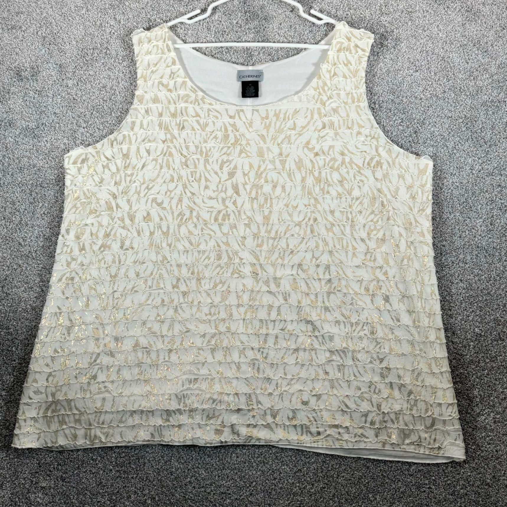 Vintage Catherines Top 3X Plus Sleeveless Tank Shiny Gold Fairycore Ruffles 90s Y2K Ivory Women Size XXL / US 16-18 / IT 52-54 - 2 Thumbnail