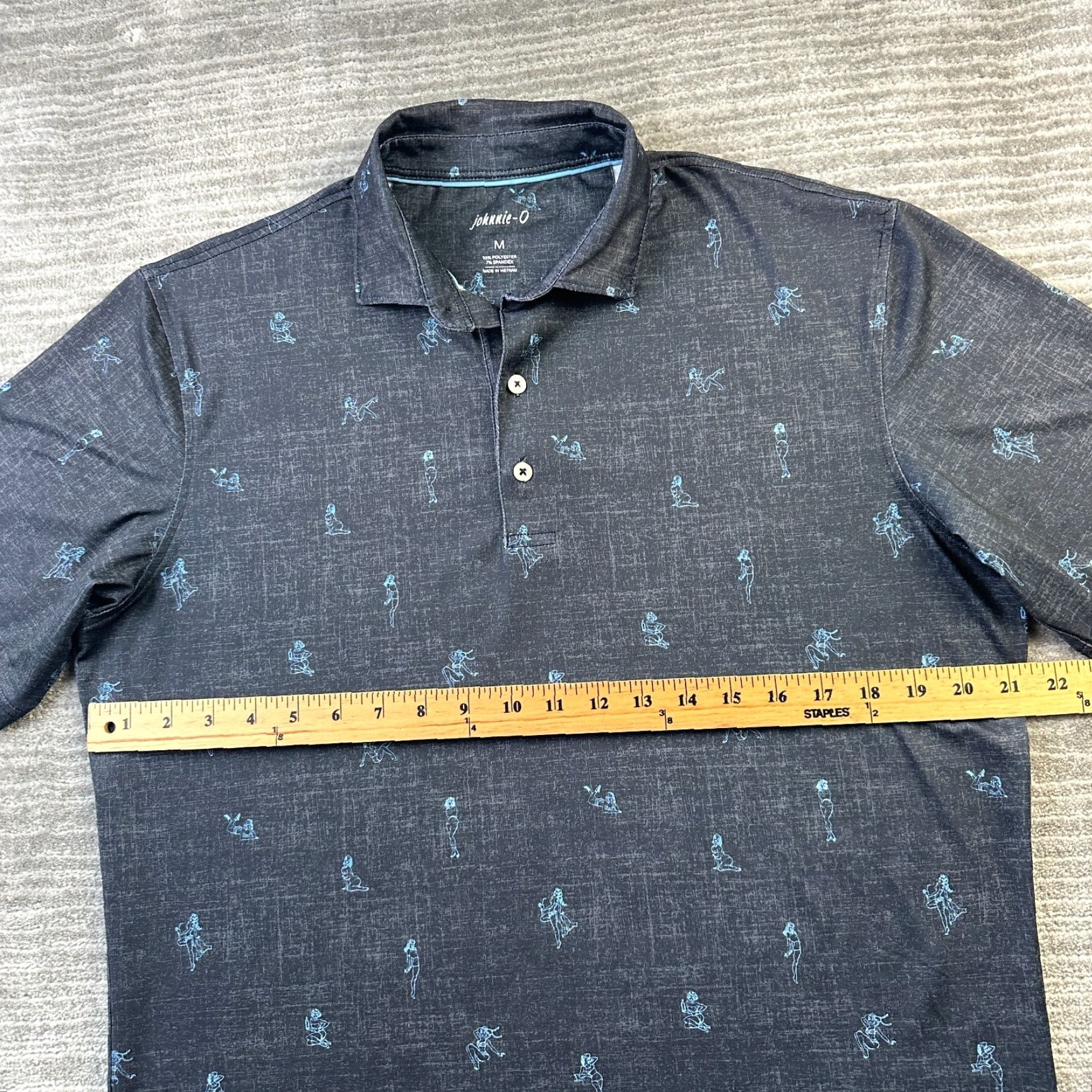 johnnie-O Johnnie-O Polo Shirt Mens M Black Blue All Over Print Golf Performance Shirt Size US M / EU 48-50 / 2 - 6 Thumbnail