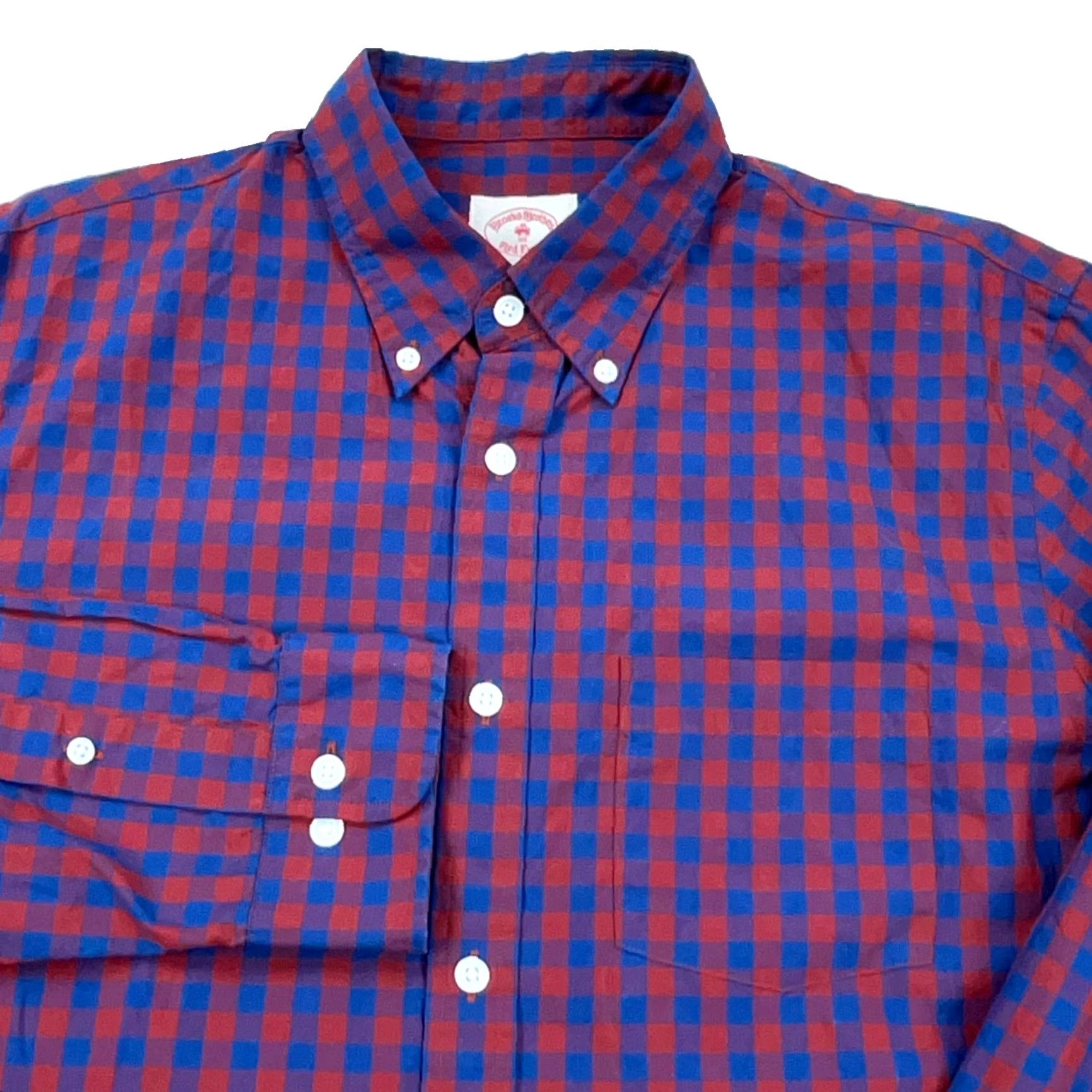 Brooks Brothers Brooks Brothers Shirt Men Medium Red Blue Gingham Check Button Up Dress Poplin Size 40R - 2 Thumbnail