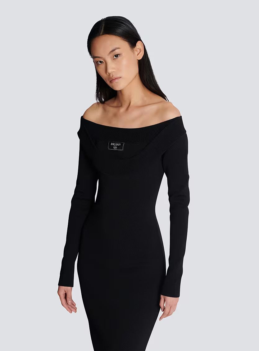 Balmain o1s1wg111225 Long Plain Knit Dress in Black Size L / US 10 / IT 46 - 5 Thumbnail