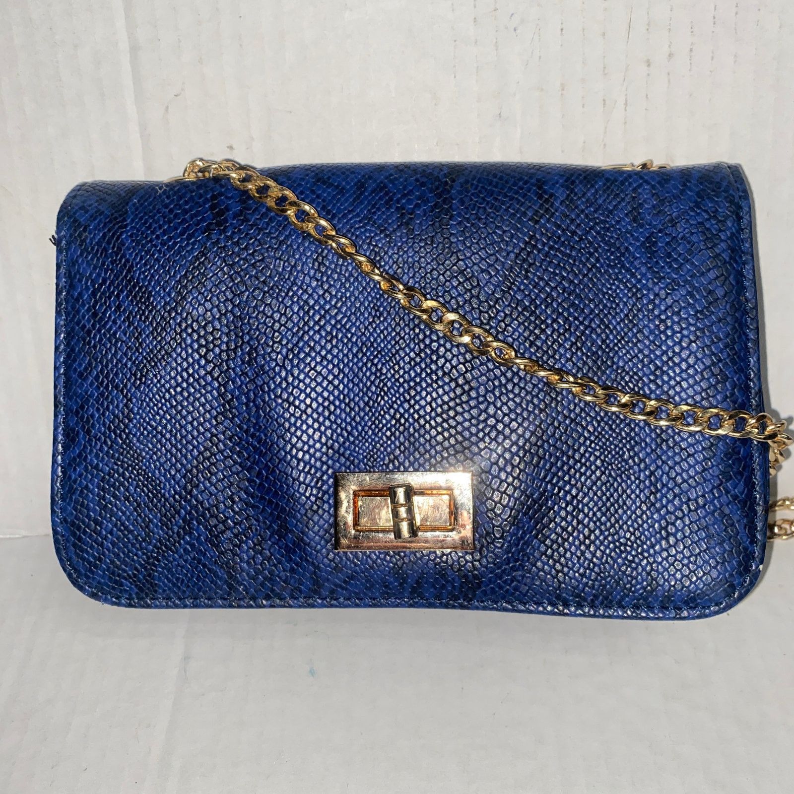 Other Blue Black Snakeskin Gold-Chain Strap Purse Shoulder Bag Size ONE SIZE - 2 Thumbnail
