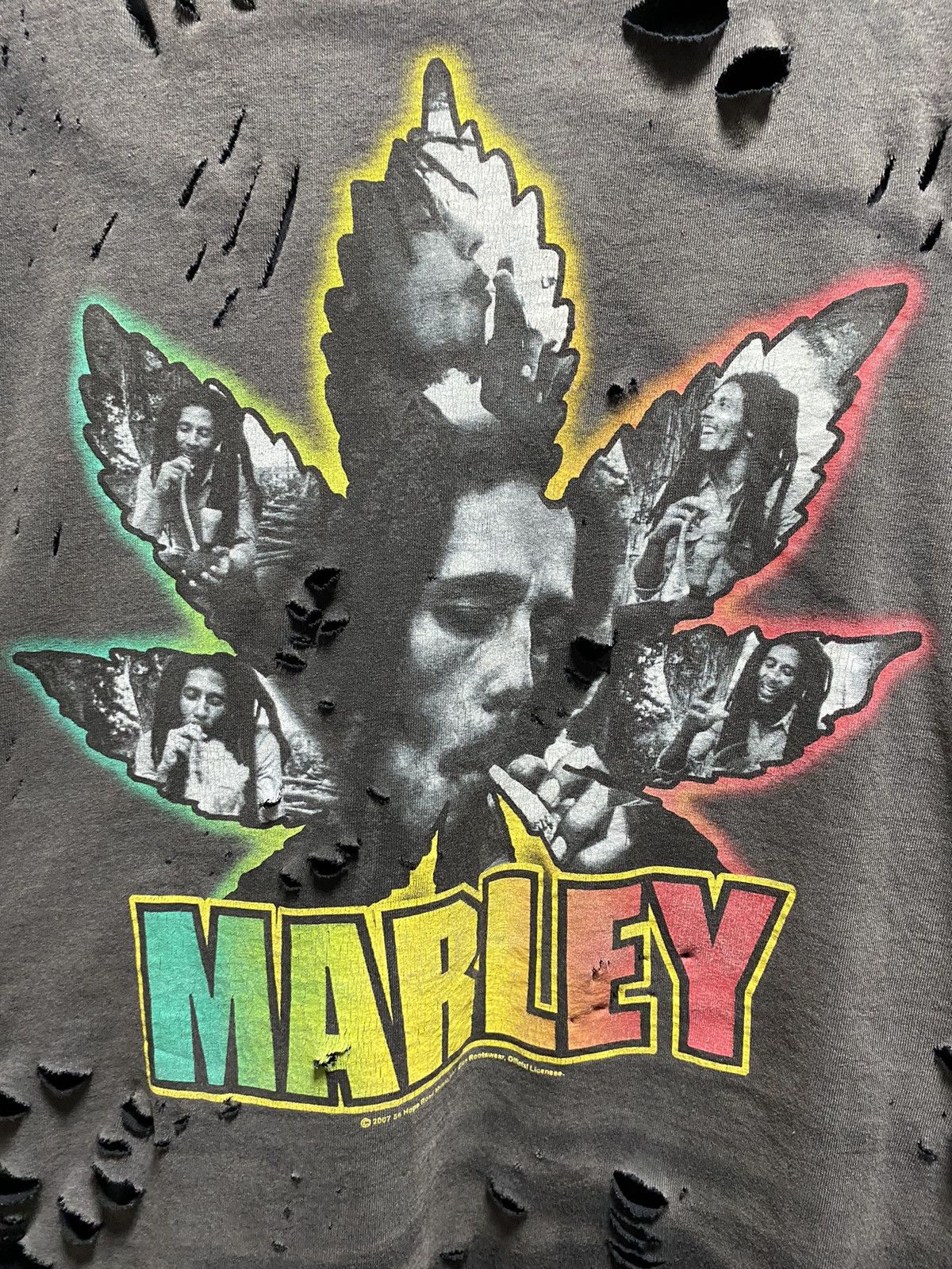 image of Sun Faded Bob Marley Thrashed Distressed T Shirt in Black, Men's (Size XL)