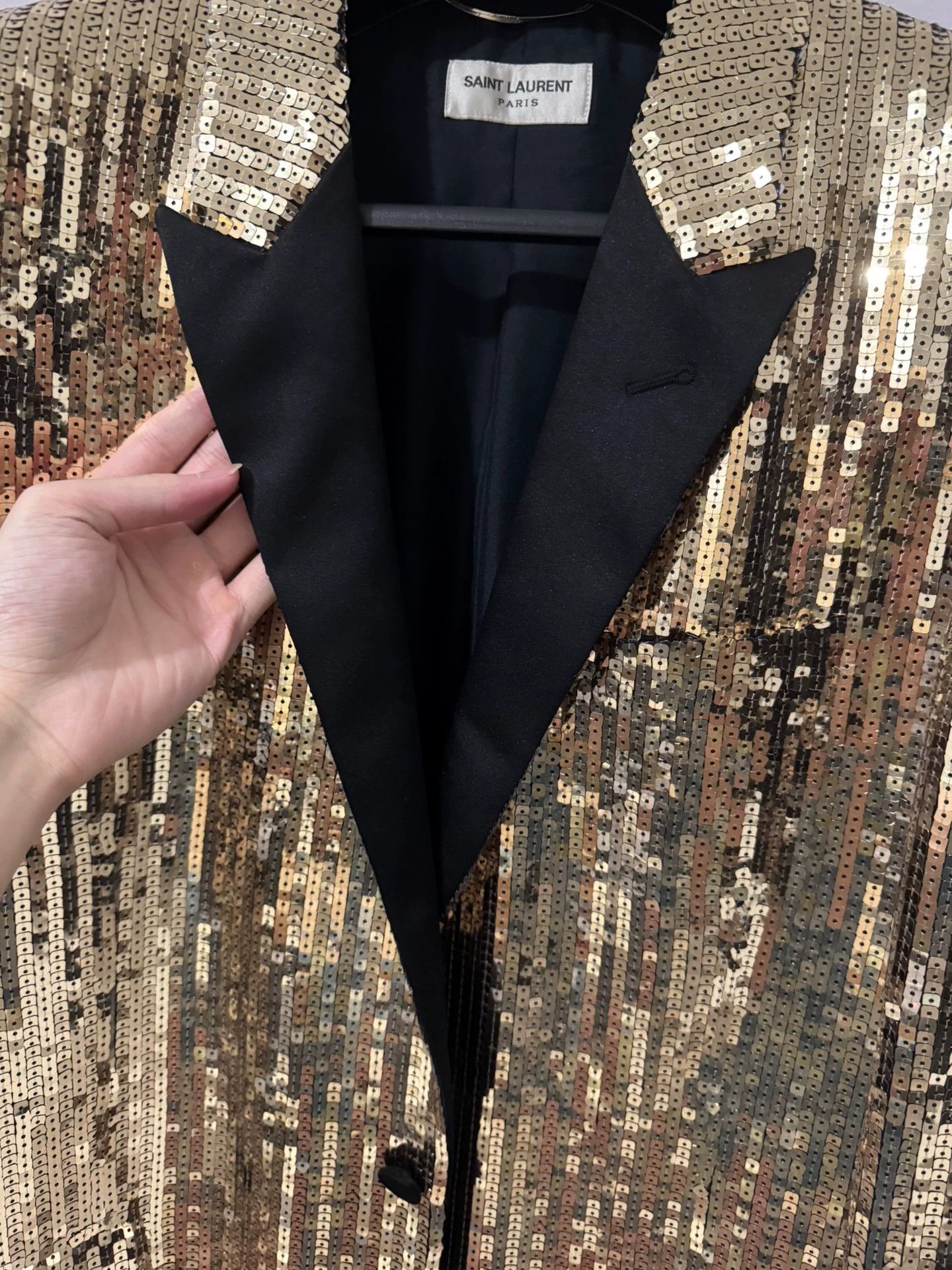 Saint Laurent Paris Saint Laurent SLP13FW Satin Peak Lapel Smoking Suit Size 54R - 3 Thumbnail