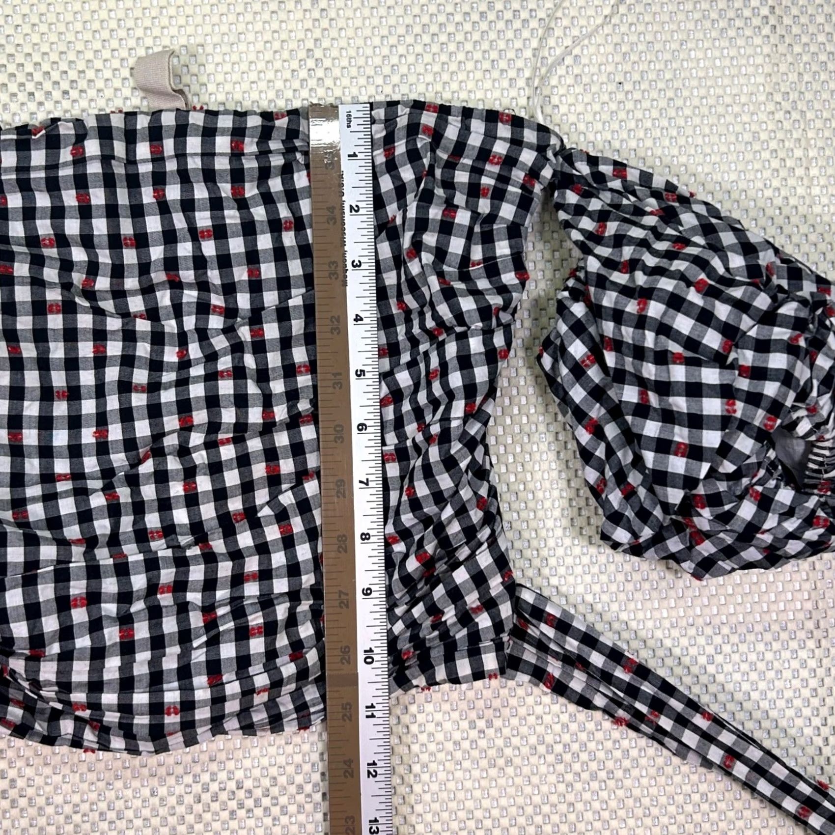Vintage Dolan Gingham Off Shoulder Crop Top Tie Front Blouse Black Accent Size S Womens Blouse Cropped Short Puff Sleeve Checkered Top DPZ Size S / US 4 / IT 40 - 8 Thumbnail