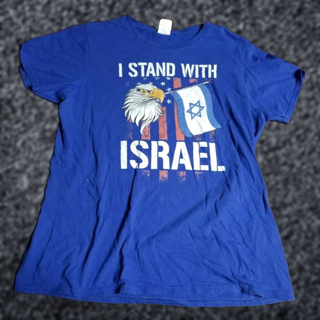 Port & Company Womens XL I Stand With Israel Flag Eagle T-shirt Port & Company Blue Cotton Short Sleeve Crew Neck Graphic Print Basic Regular Womens Size XL / US 12-14 / IT 48-50 - 1 Thumbnail
