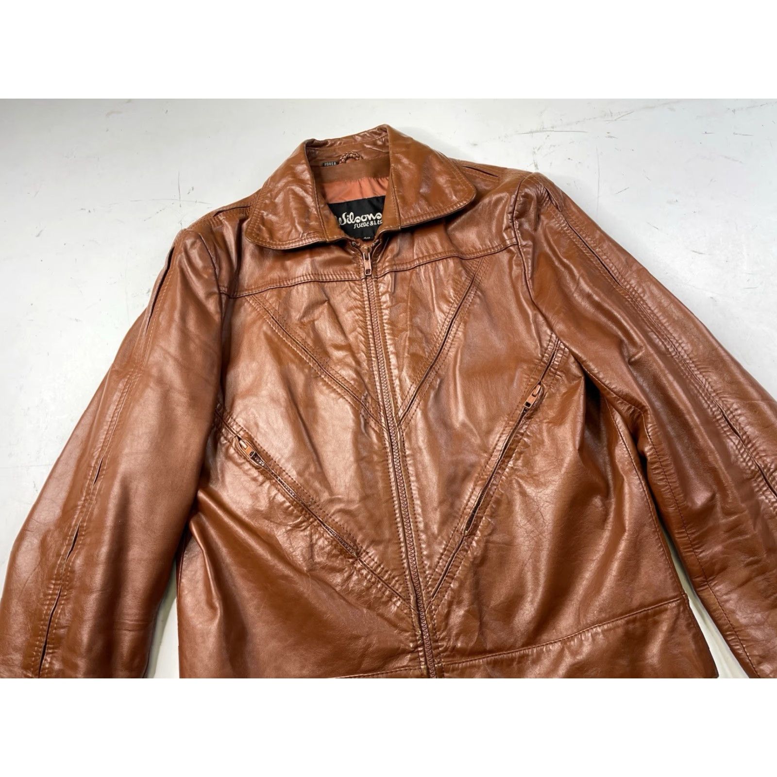 Vintage VINTAGE Wilson Brown Leather Jacket Moto Biker Rock Disco Women Size 40 Brown Leather Zipper Collared Short Length Size S / US 4 / IT 40 - 5 Thumbnail