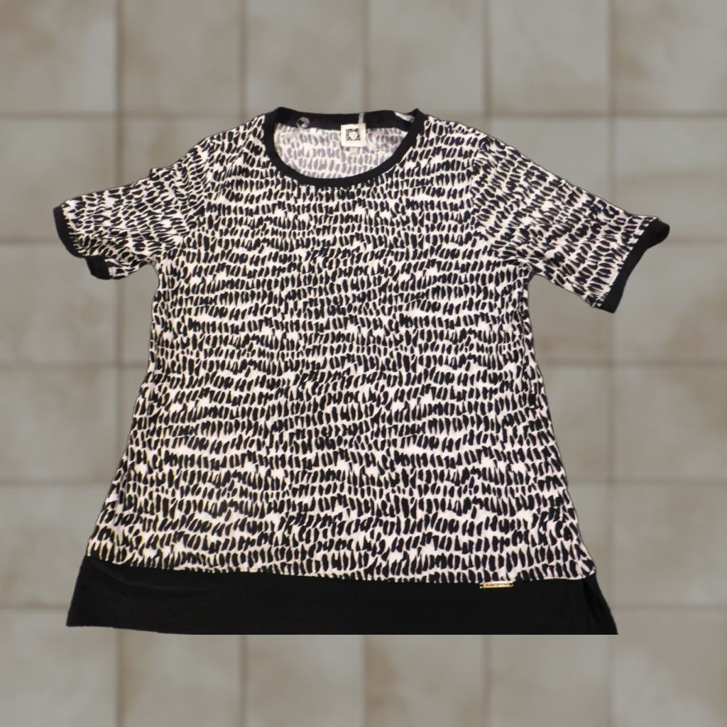 Anne Klein Anne Klein Shirt Womens S Black Stretch Pullover Blouse Short Sleeve Crew Neck Casual Regular Polyester Down Button Vintage No Size S / US 4 / IT 40 - 1 Thumbnail