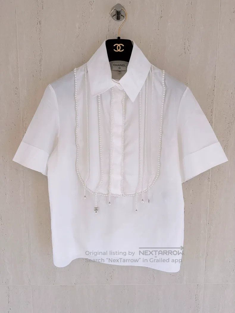 Chanel Chanel 21S Spring and Summer Pearl Chain Short-sleeved Shi Size XXS / US 00 / IT 34 - 1 Thumbnail
