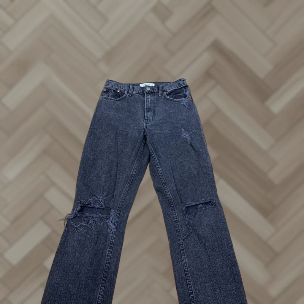 Abercrombie & Fitch Abercrombie & Fitch 90s Straight High Rise Denim Jeans Womens 26 Black 5-Pocket Design Vintage No Size ONE SIZE - 1 Thumbnail