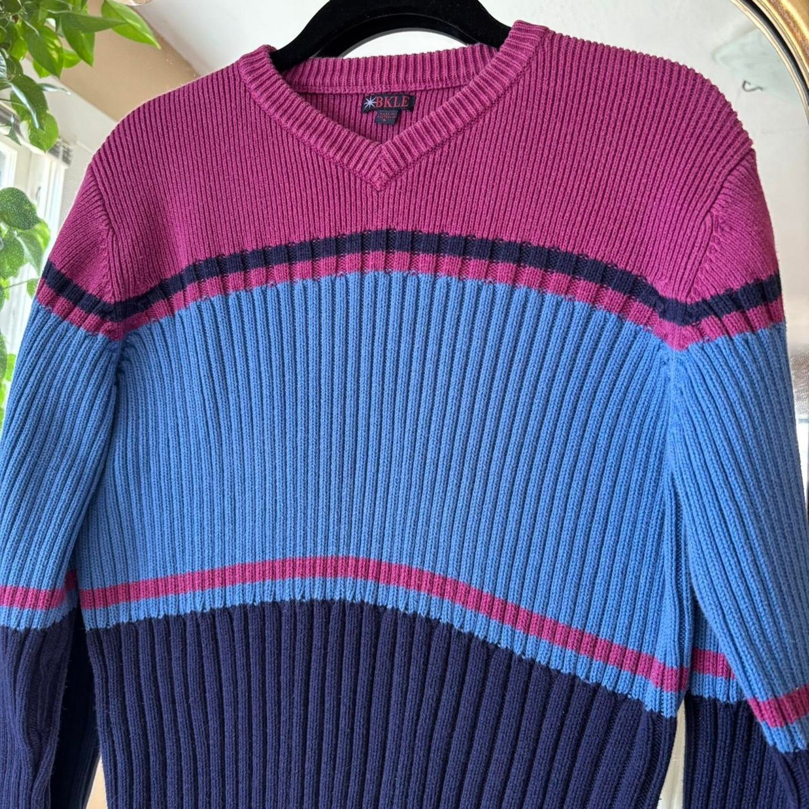 Vintage Vintage BKLE 90s Stripe Ribbed V-Neck Sweater Large Y2K Size L / US 10 / IT 46 - 5 Thumbnail