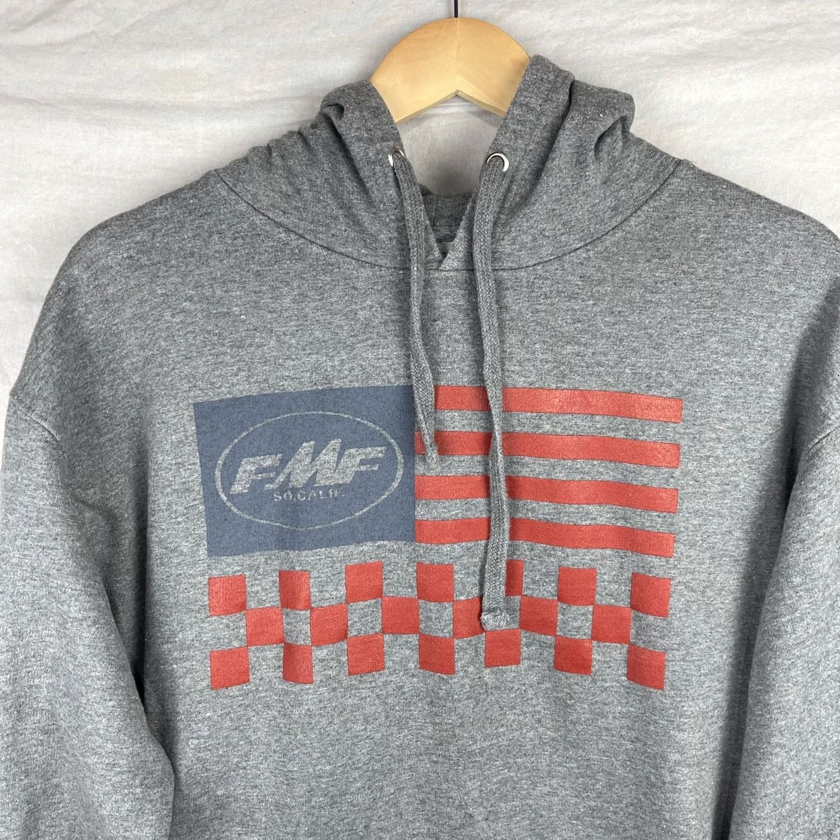 Vintage FMF Hoodie Mens Large Gray Sweatshirt Fleece Pullover Flying Machine Factory Graphic Print Hooded Pockets Logo Size US L / EU 52-54 / 3 - 3 Thumbnail