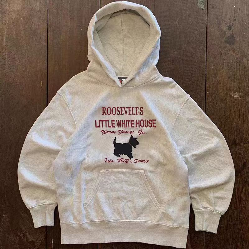 Japanese Brand × Vintage Grey puppy print retro all-match hooded sweatshirt Size US L / EU 52-54 / 3 - 1 Thumbnail