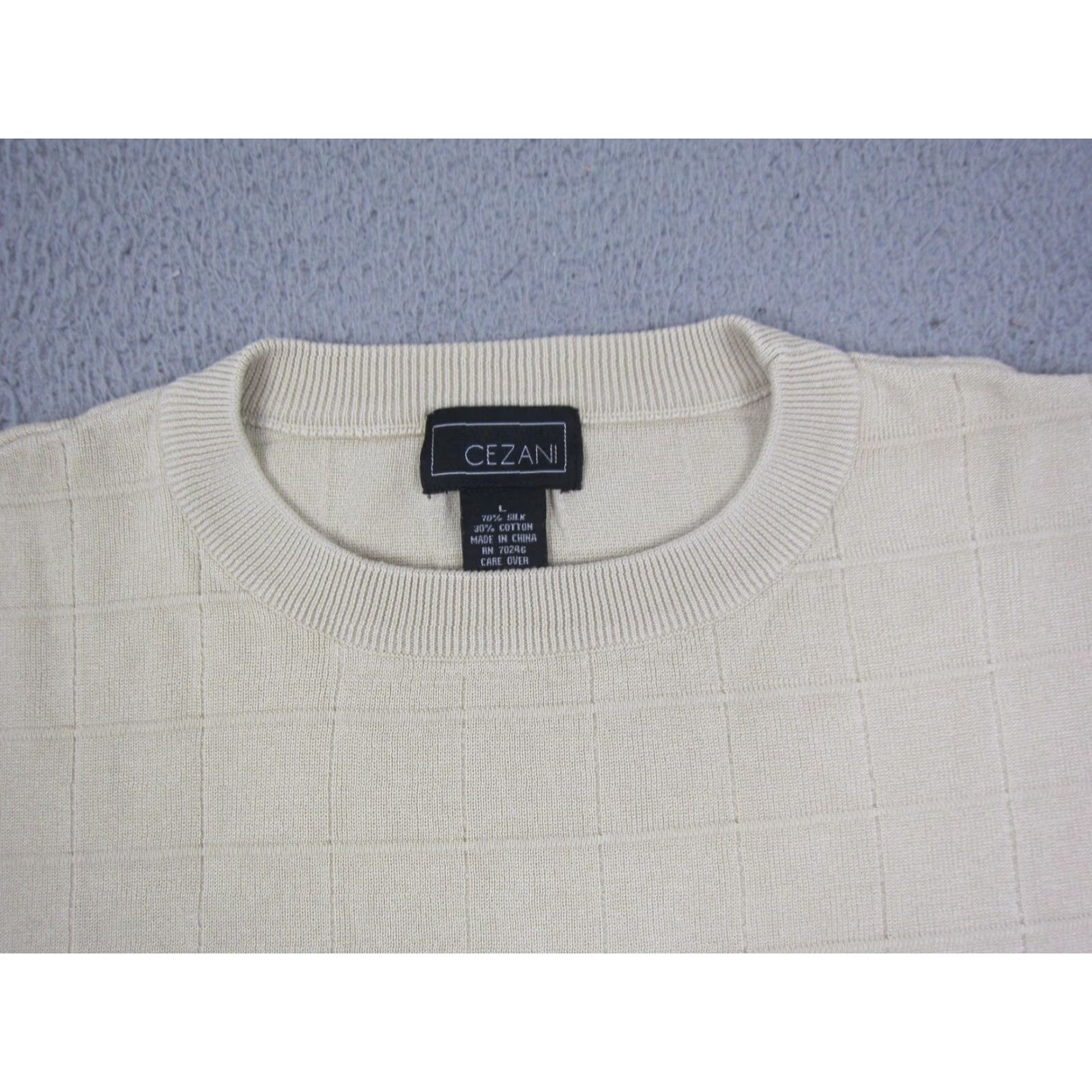 Vintage Vintage Cezani Sweater Mens Large Creme Silk Cotton Windowpane Knit Short Sleeve Size US L / EU 52-54 / 3 - 2 Thumbnail