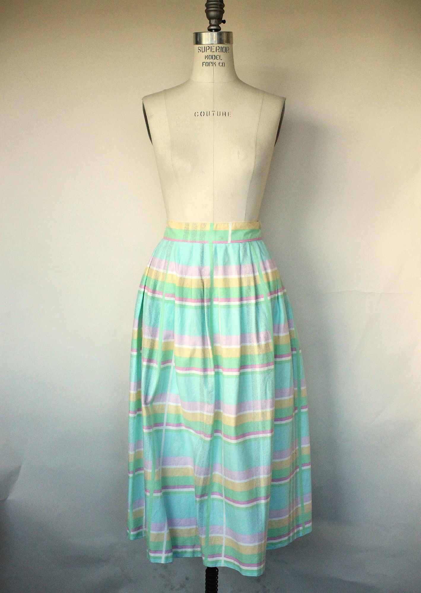Vintage Vintage 1980s Skirt With Pockets, Pastel Windowpane Check A Size 28" / US 6 / IT 42 - 2 Thumbnail