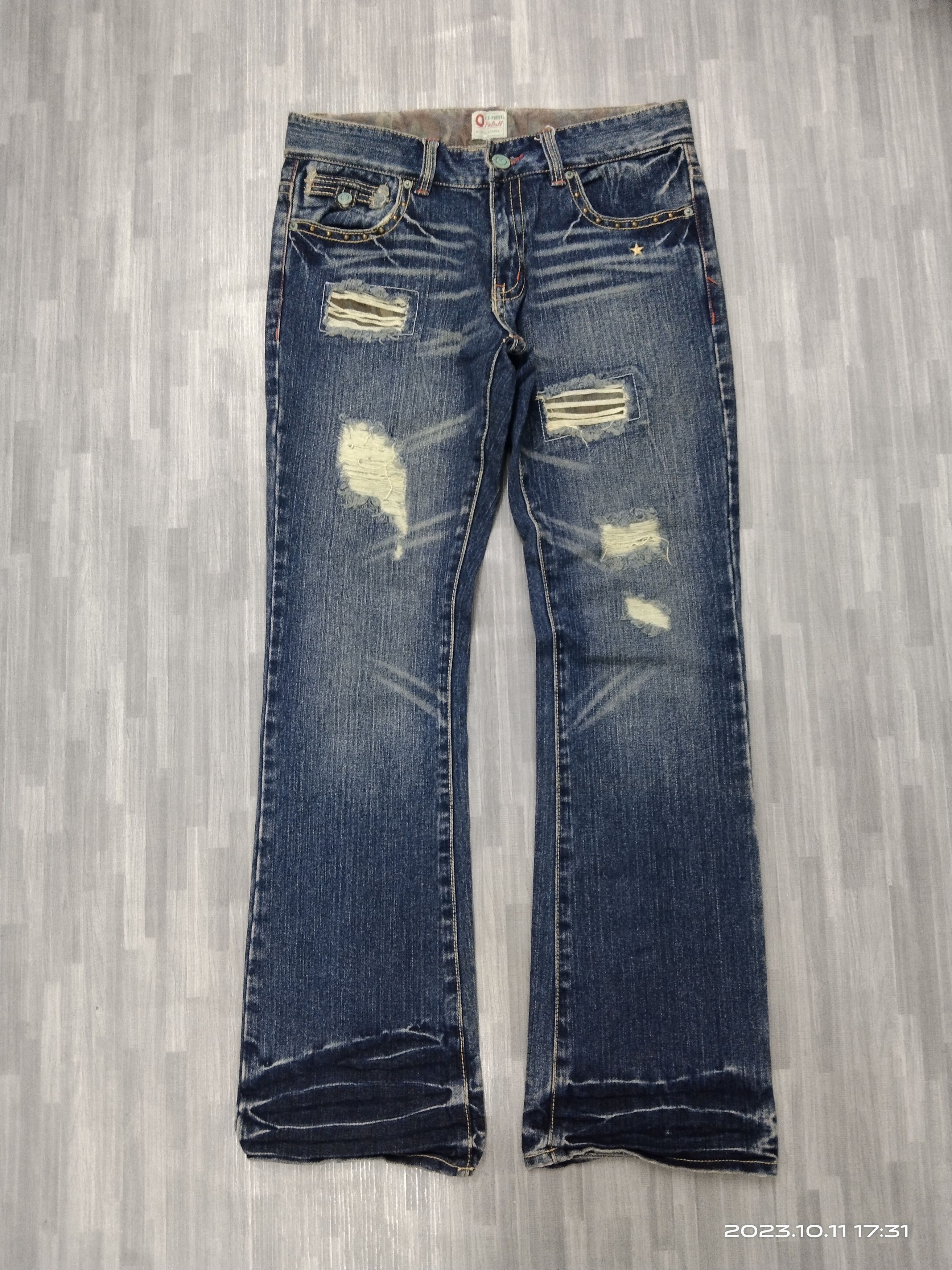 Japanese Brand FLARE SICK RIPED OZZ FIRST DENIM PANTS Size US 32 / EU 48 - 2 Thumbnail