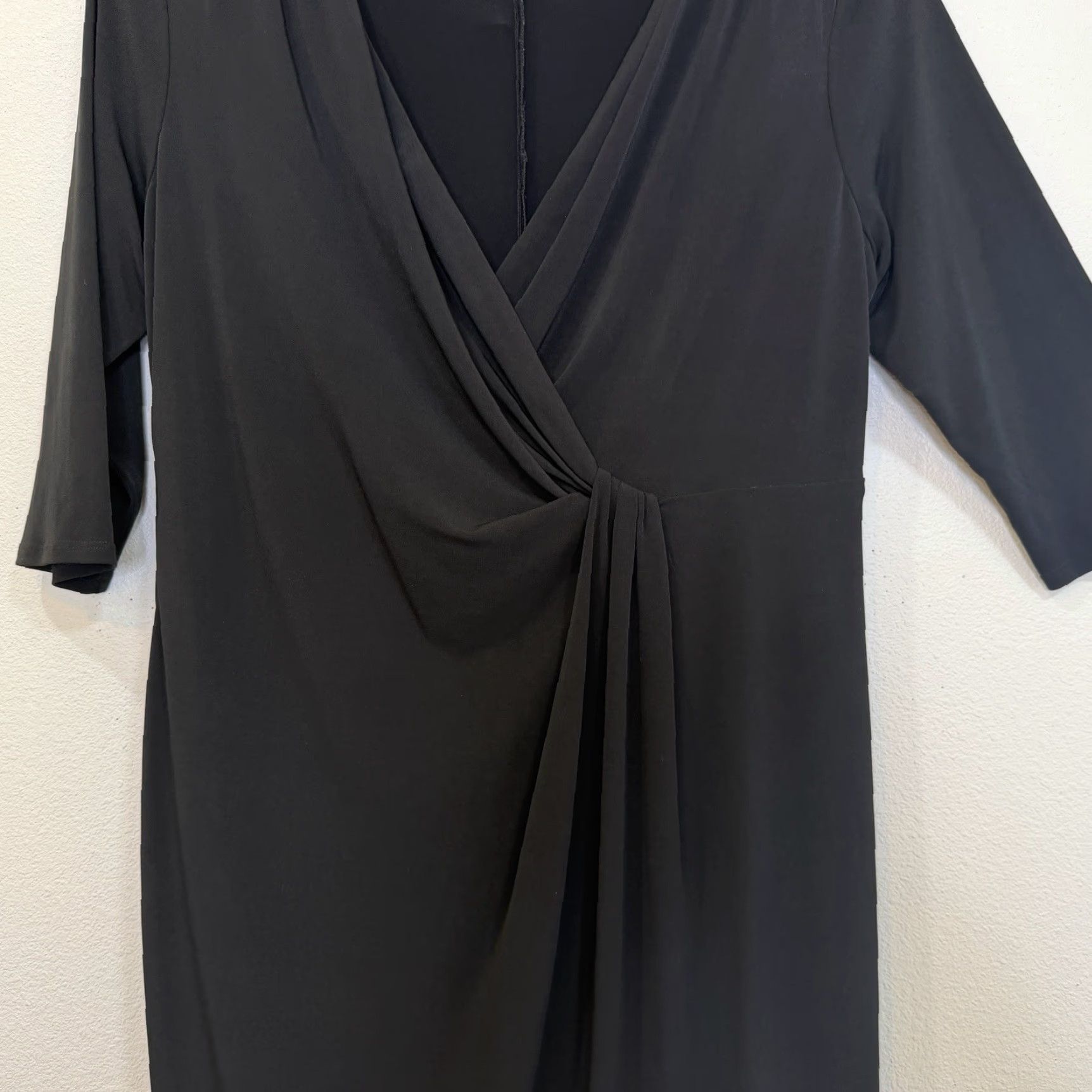 Coldwater Creek Coldwater Creek Dress 20W Black Faux Wrap 3/4 Sleeve Deep V-Neck Stretch Knit Size 3XL / US 20-22 - 4 Thumbnail