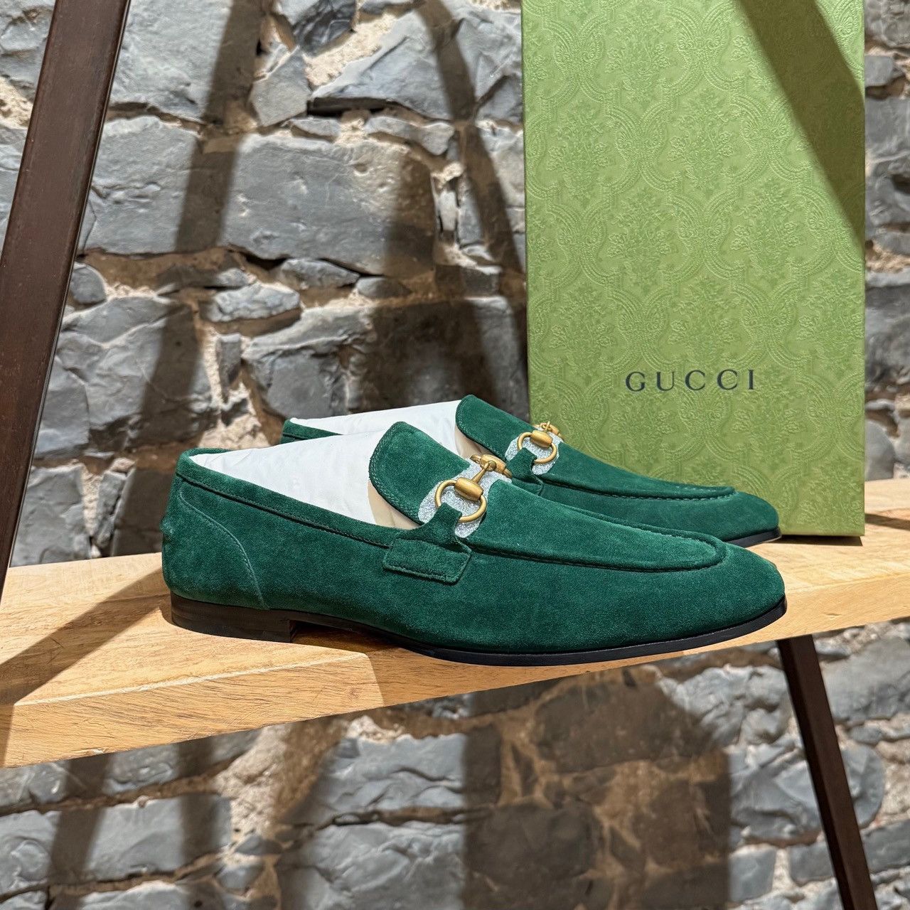 Gucci Gucci Green Suede Jordaan Horsebit Accent Loafers Size US 11 / EU 44 - 1 Thumbnail