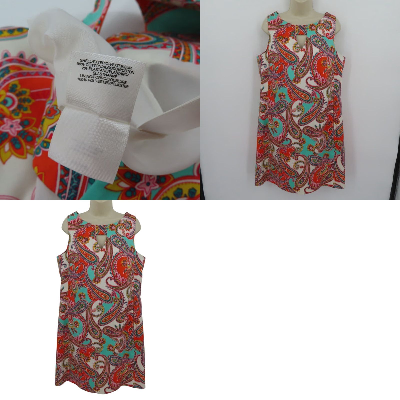 Anne Klein Anne Klein Dress Woman 12 Sleeveless Knee Length Orange Aqua Floral Paisley Scroll Sheath Party/Cocktail Casual Size XL / US 12-14 / IT 48-50 - 8 Thumbnail