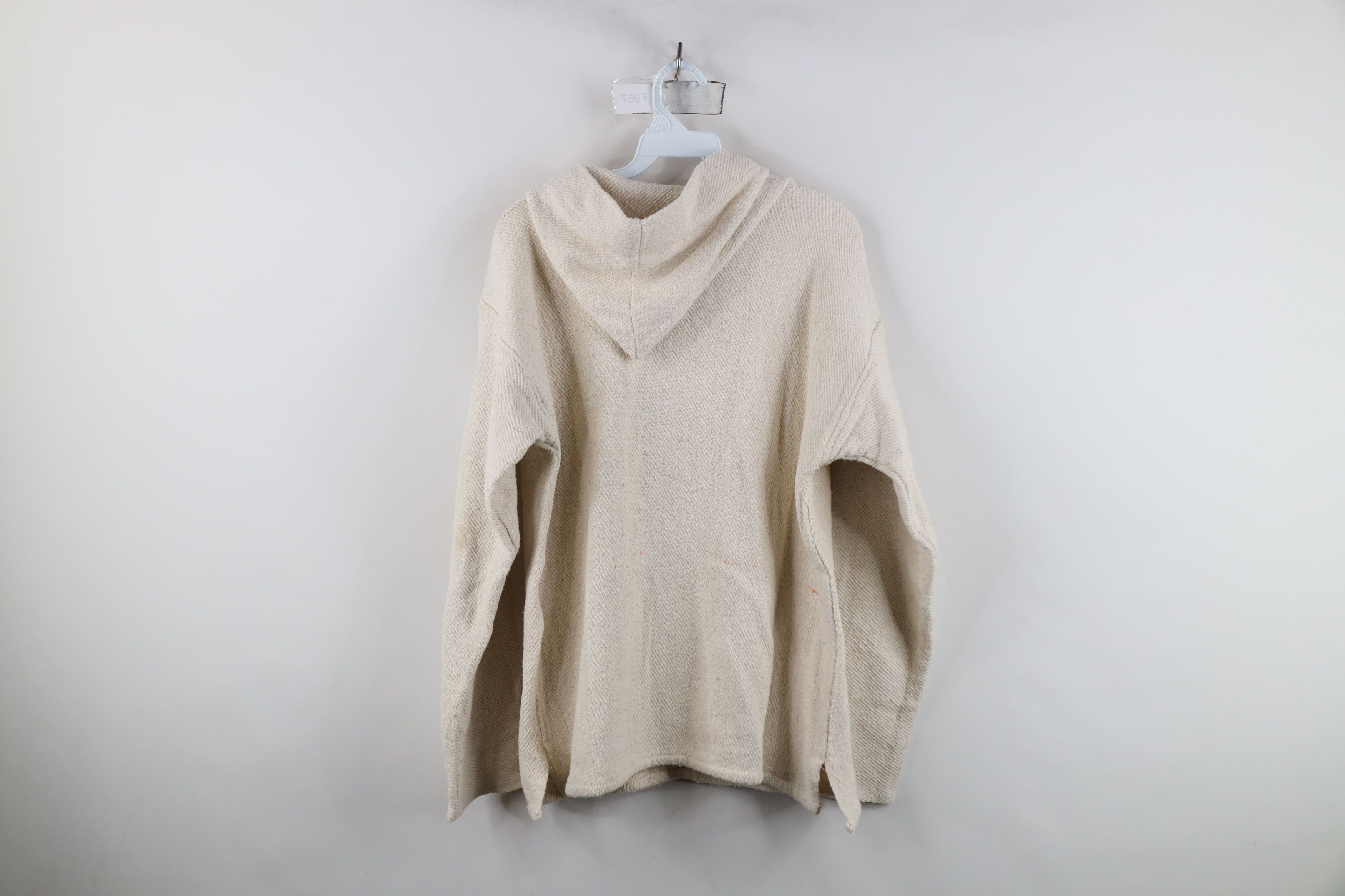 Vintage Vintage 90s Streetwear Knit Drug Rug Hoodie Sweatshirt Cream Size L / US 10 / IT 46 - 13 Thumbnail