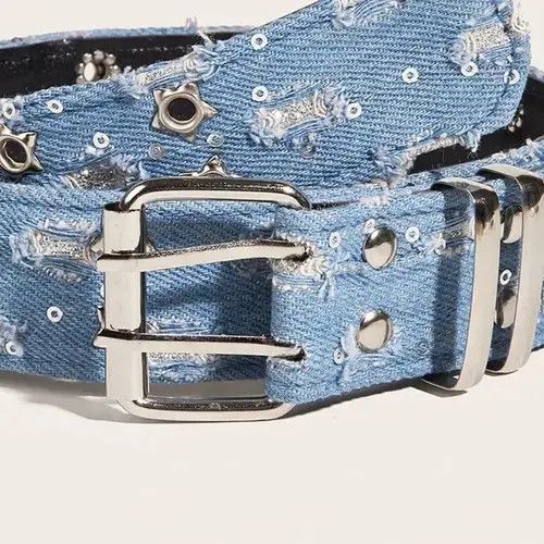 Vintage Washed Denim Double Pin Buckle Belt Size ONE SIZE - 3 Thumbnail