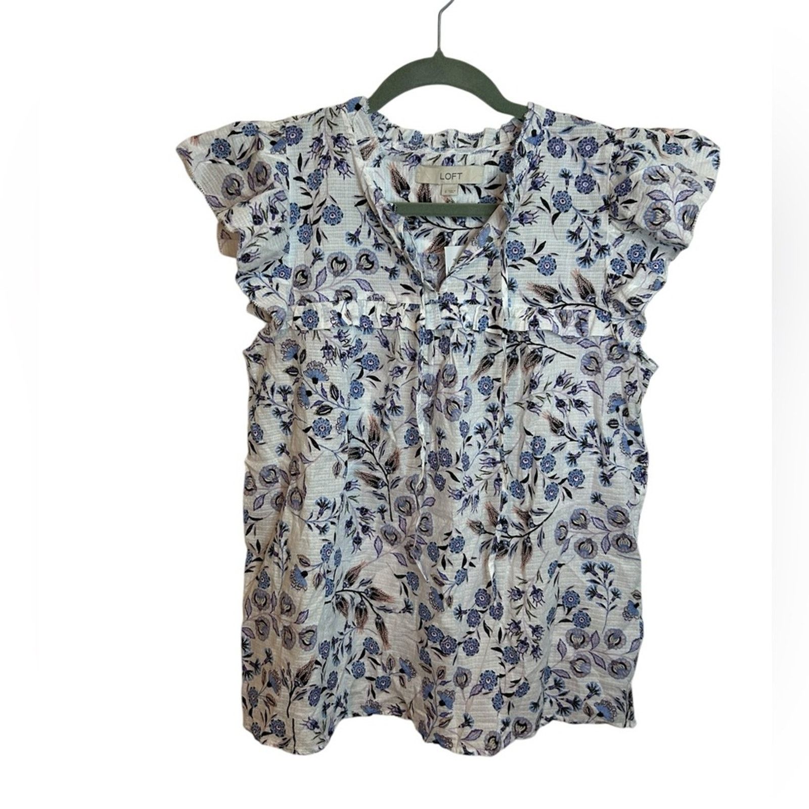 Loft NWT Loft Floral Ruffle Yoke Tie Neck Top Size S / US 4 / IT 40 - 1 Thumbnail